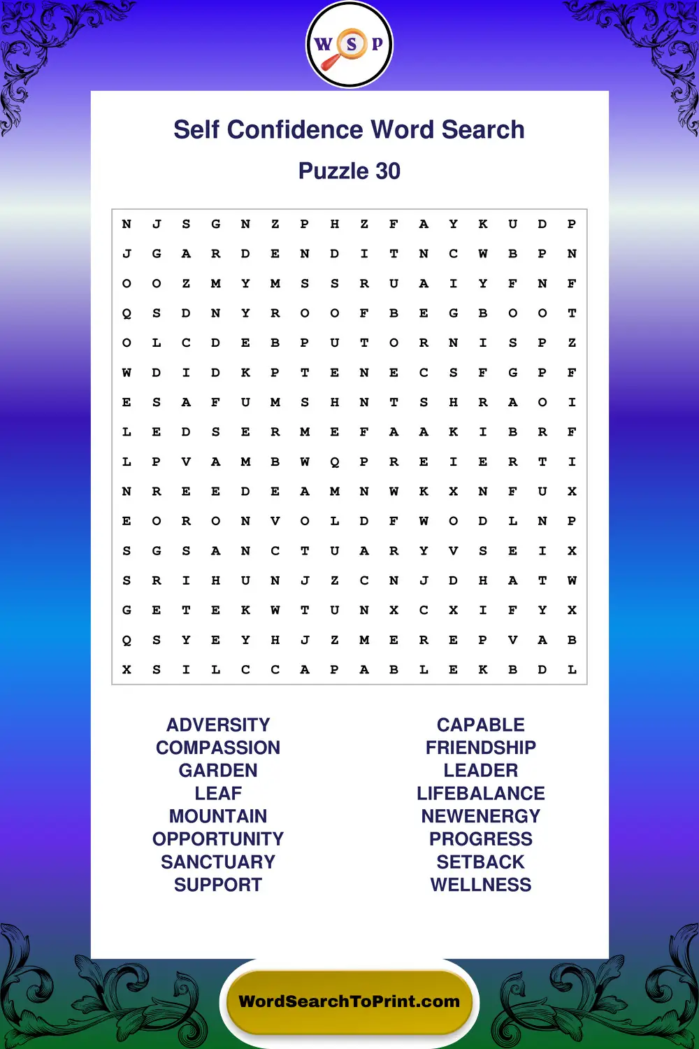 Self Confidence Word Search Puzzle 30