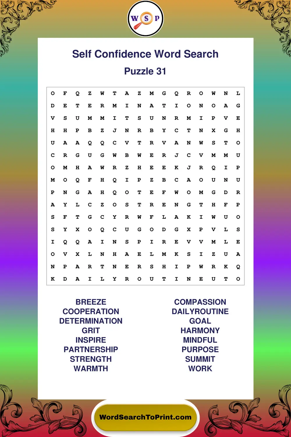 Self Confidence Word Search Puzzle 31