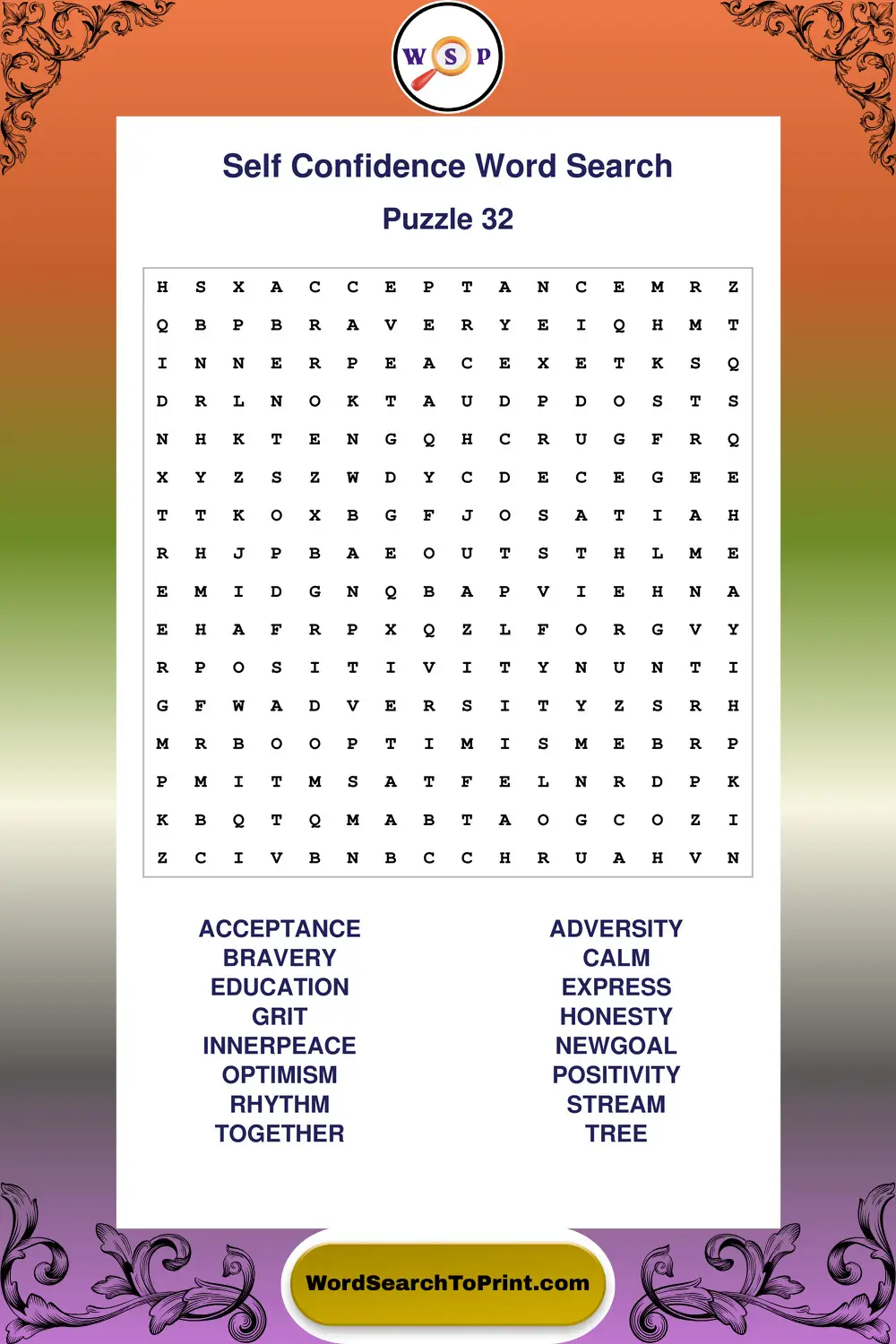 Self Confidence Word Search Puzzle 32