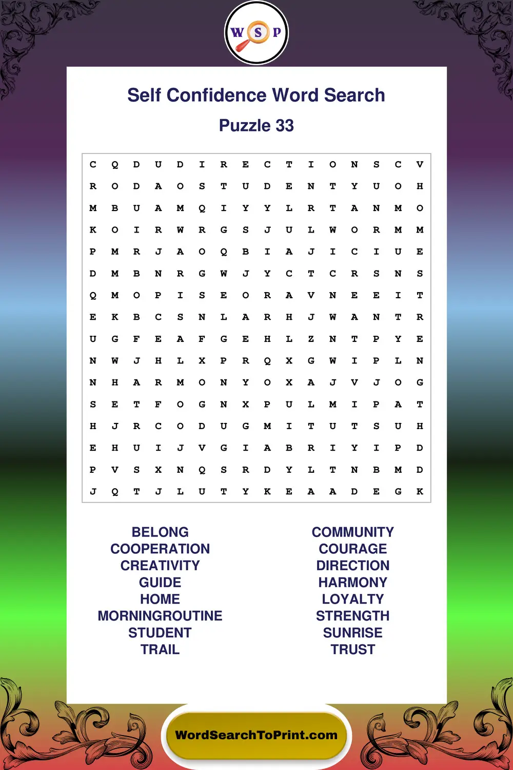 Self Confidence Word Search Puzzle 33