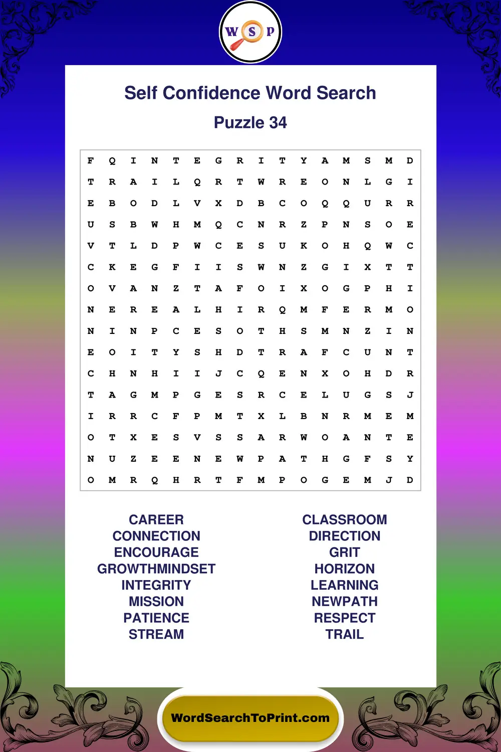 Self Confidence Word Search Puzzle 34