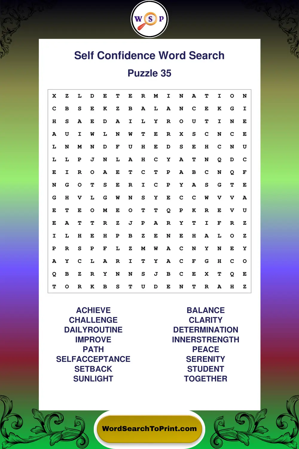Self Confidence Word Search Puzzle 35