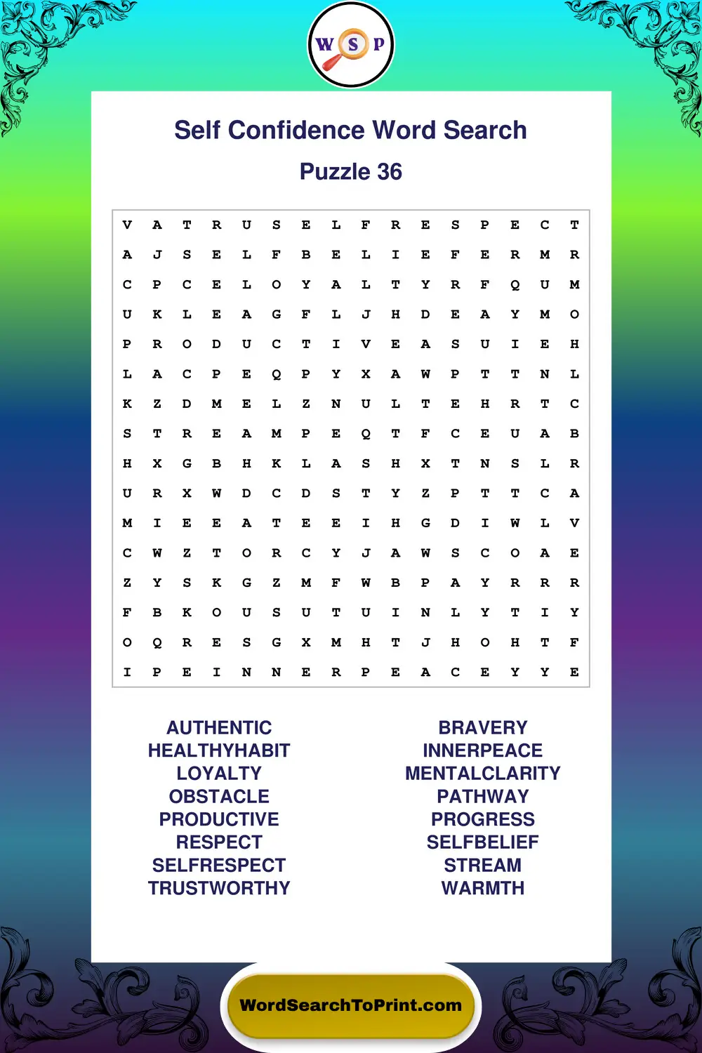 Self Confidence Word Search Puzzle 36