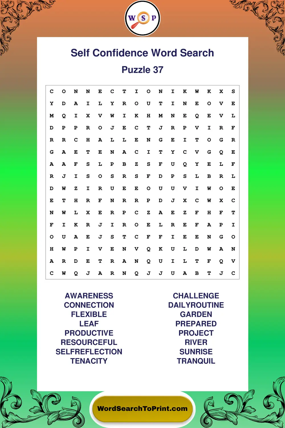 Self Confidence Word Search Puzzle 37