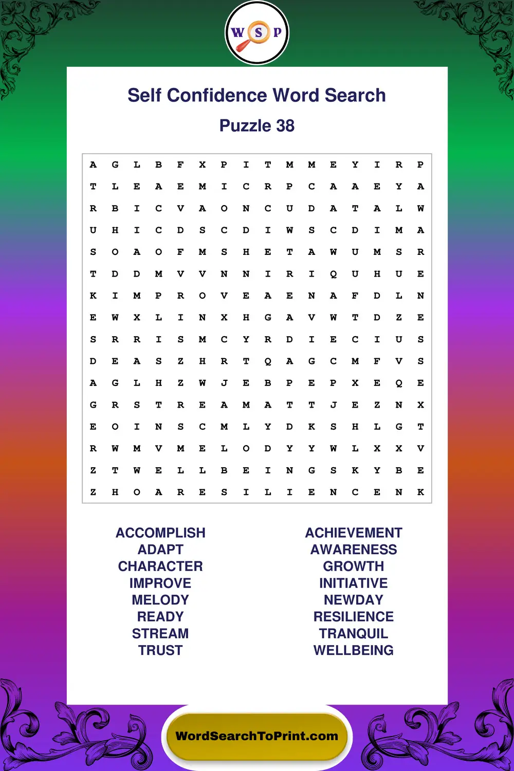 Self Confidence Word Search Puzzle 38