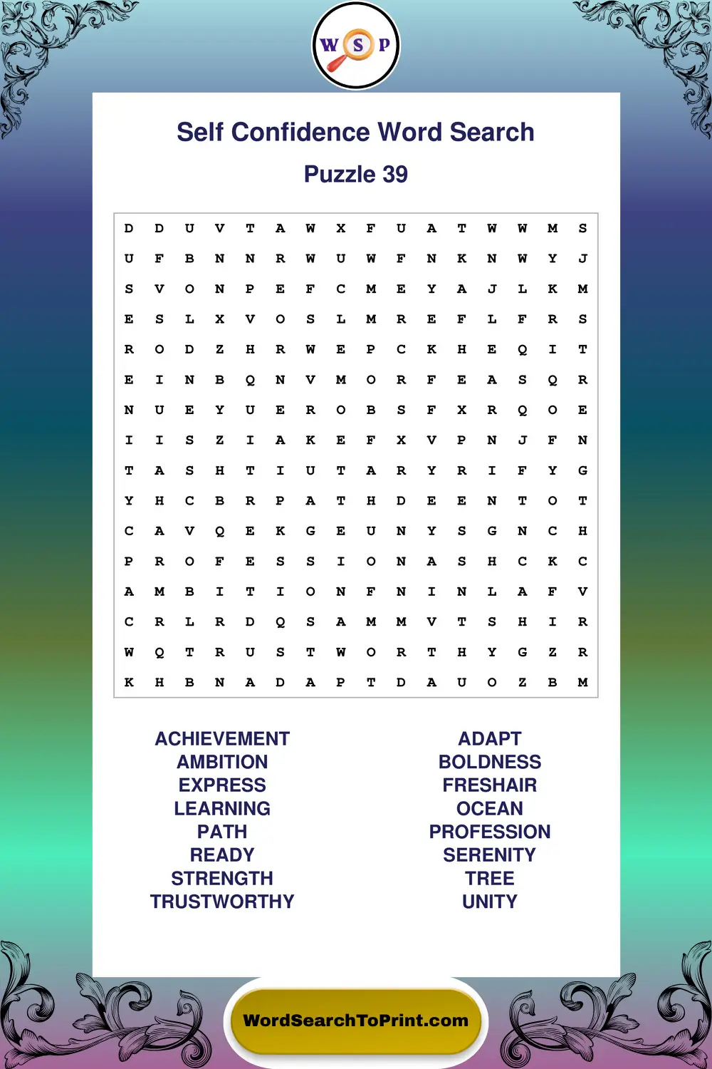 Self Confidence Word Search Puzzle 39