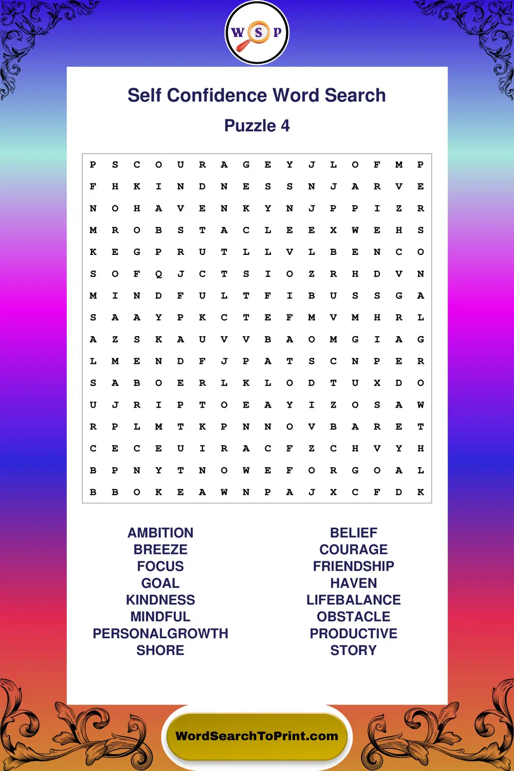Self Confidence Word Search Puzzle 4