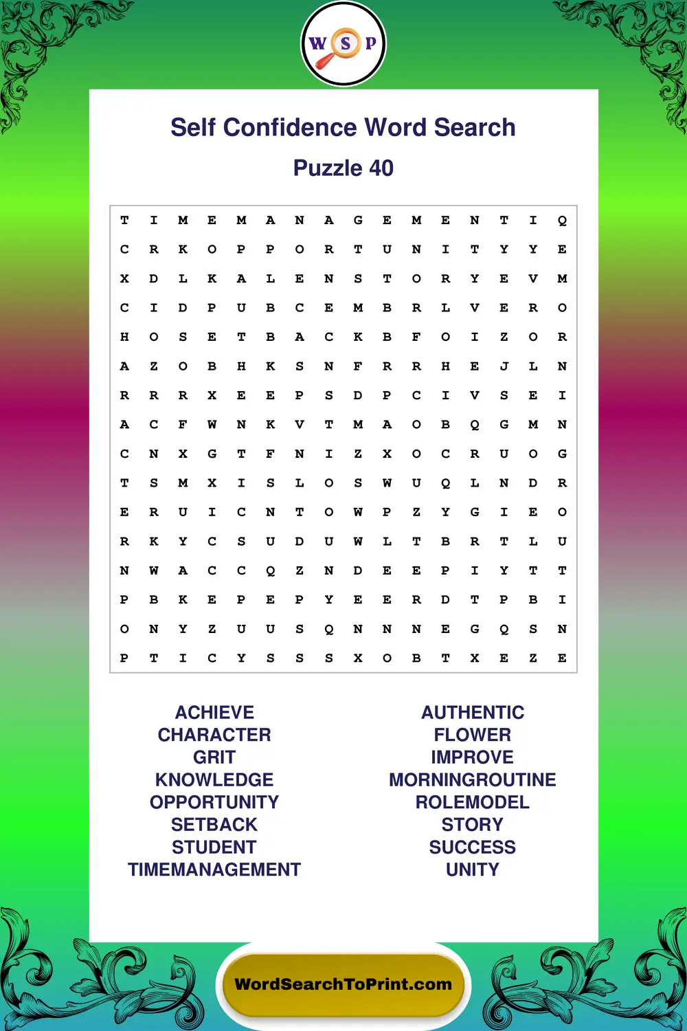 Self Confidence Word Search Puzzle 40