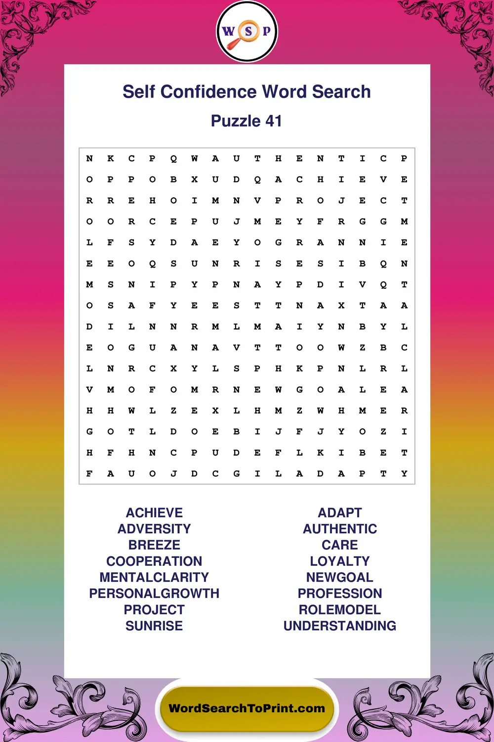 Self Confidence Word Search Puzzle 41
