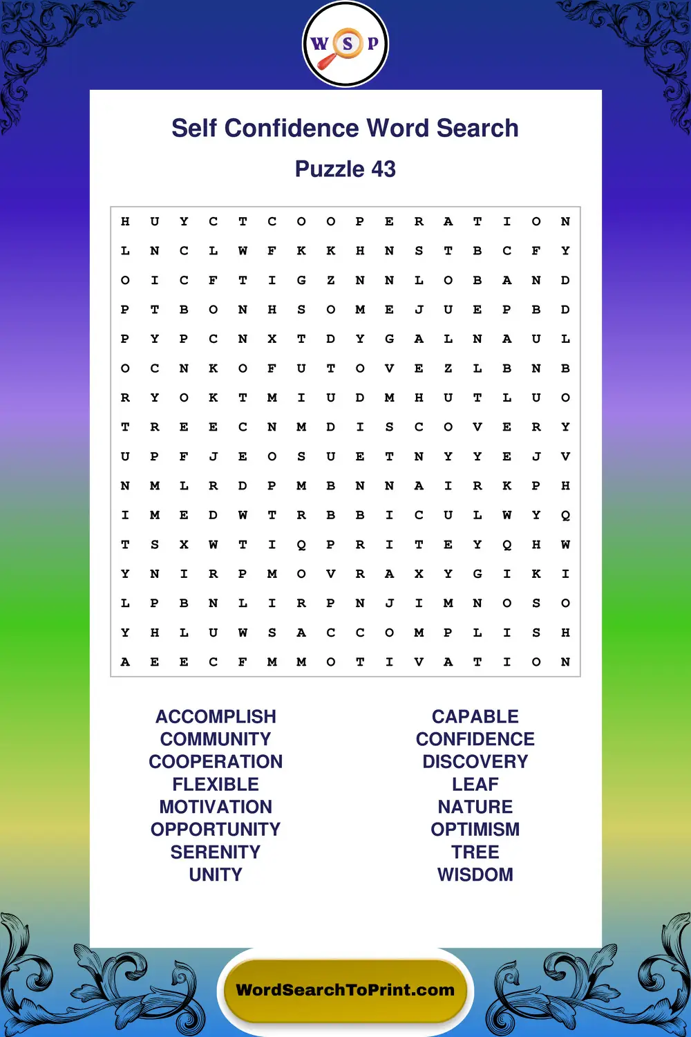 Self Confidence Word Search Puzzle 43