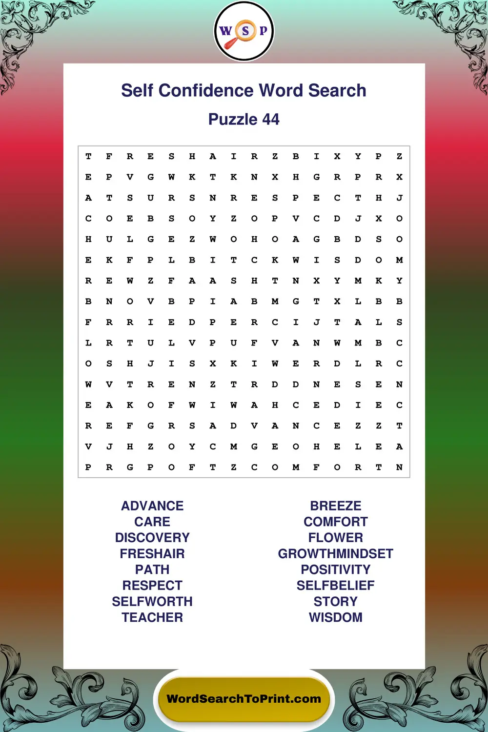 Self Confidence Word Search Puzzle 44