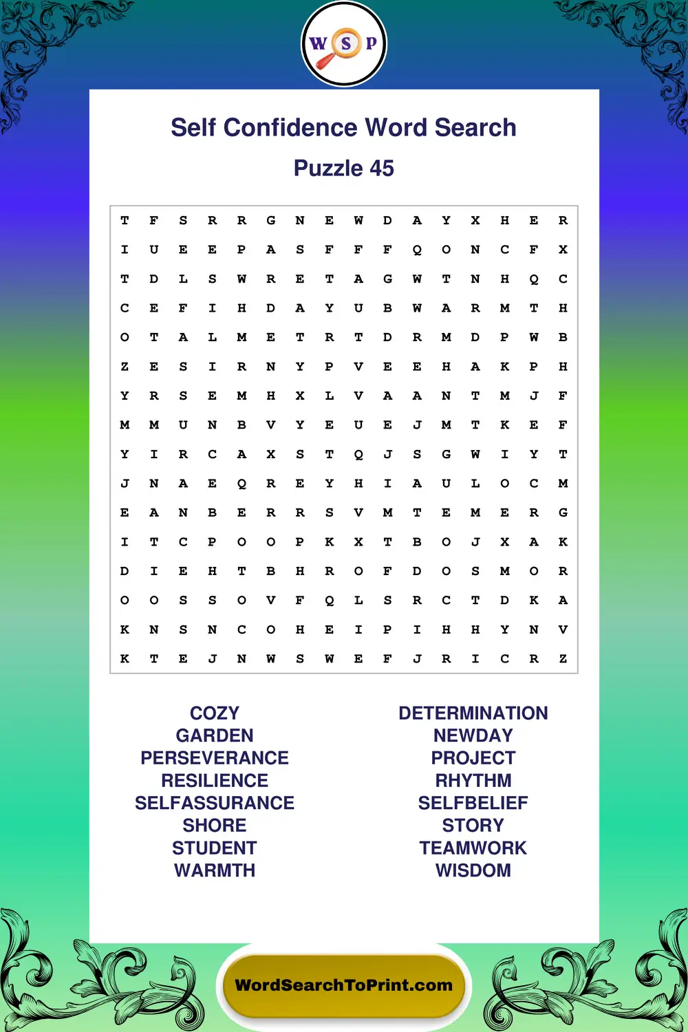 Self Confidence Word Search Puzzle 45