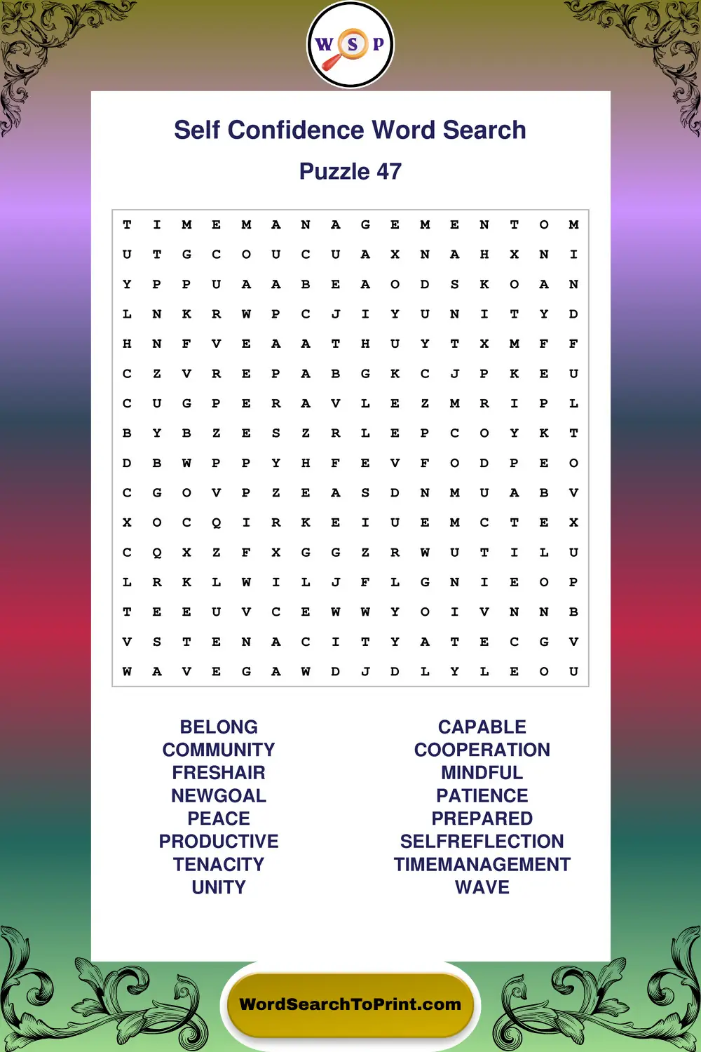 Self Confidence Word Search Puzzle 47