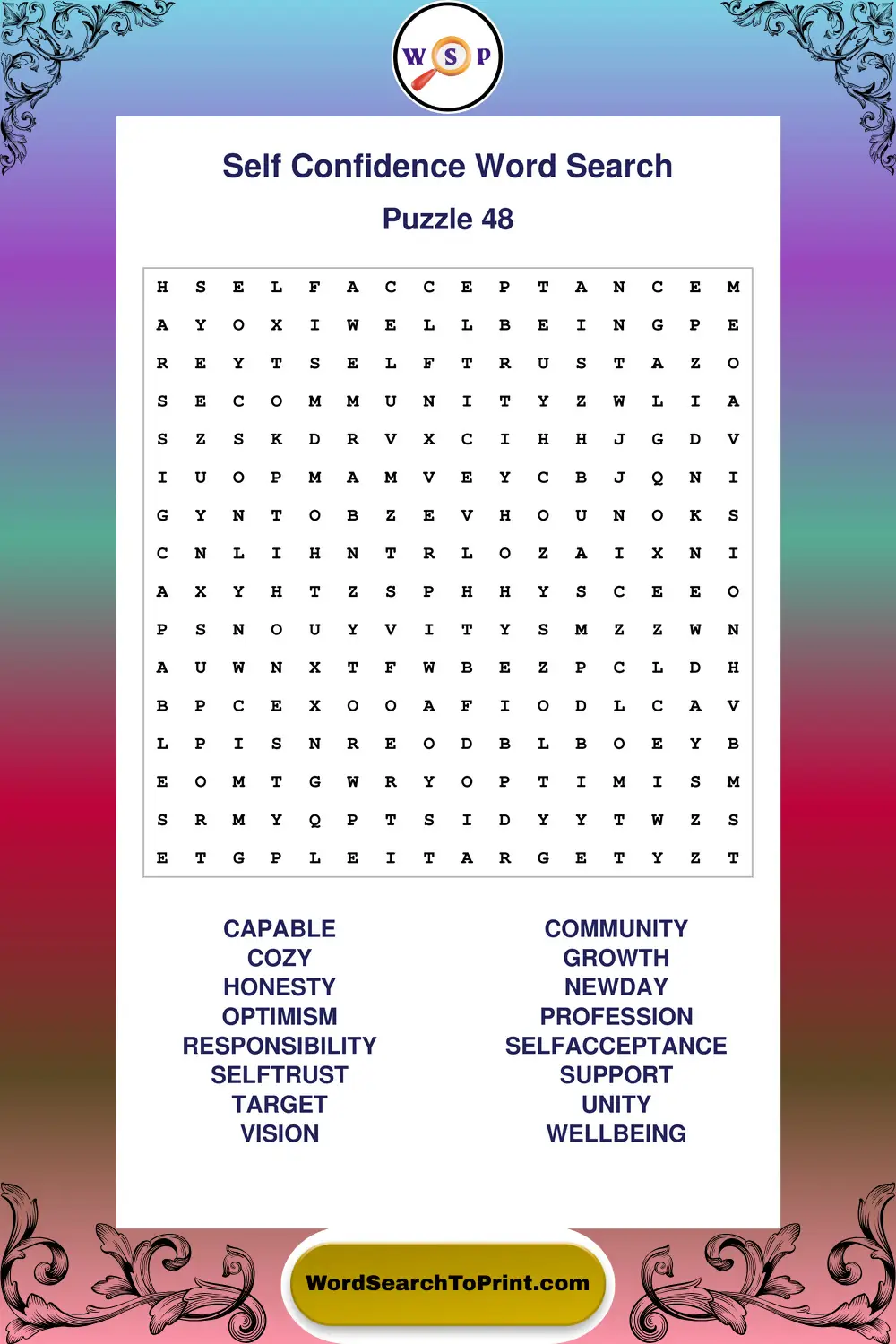 Self Confidence Word Search Puzzle 48