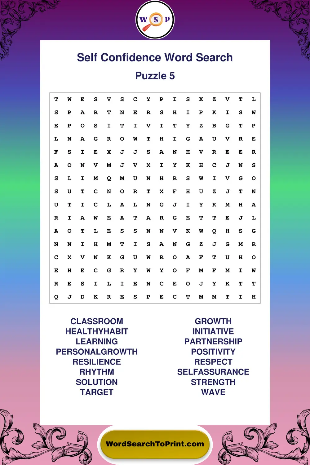 Self Confidence Word Search Puzzle 5