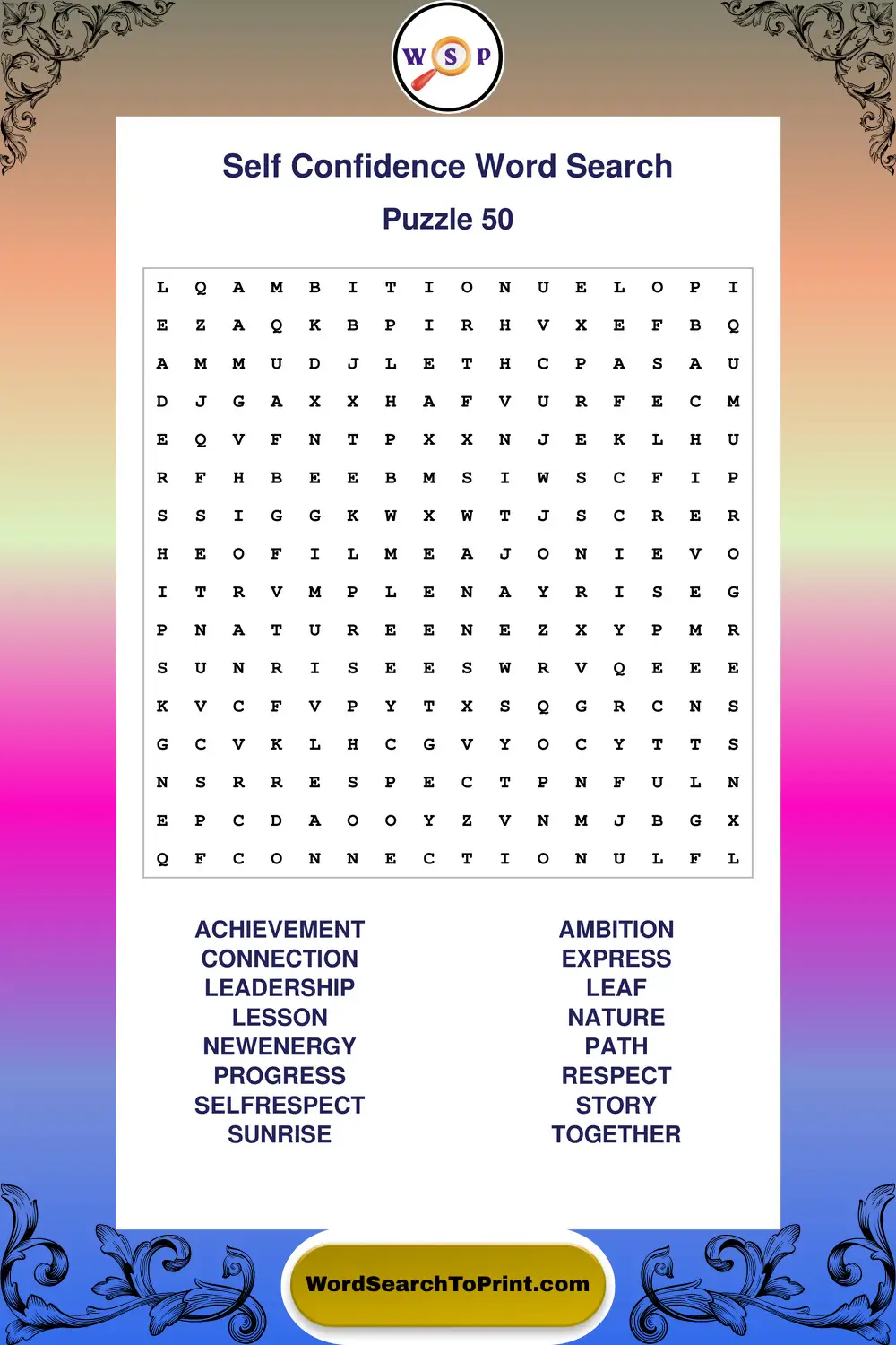 Self Confidence Word Search Puzzle 50