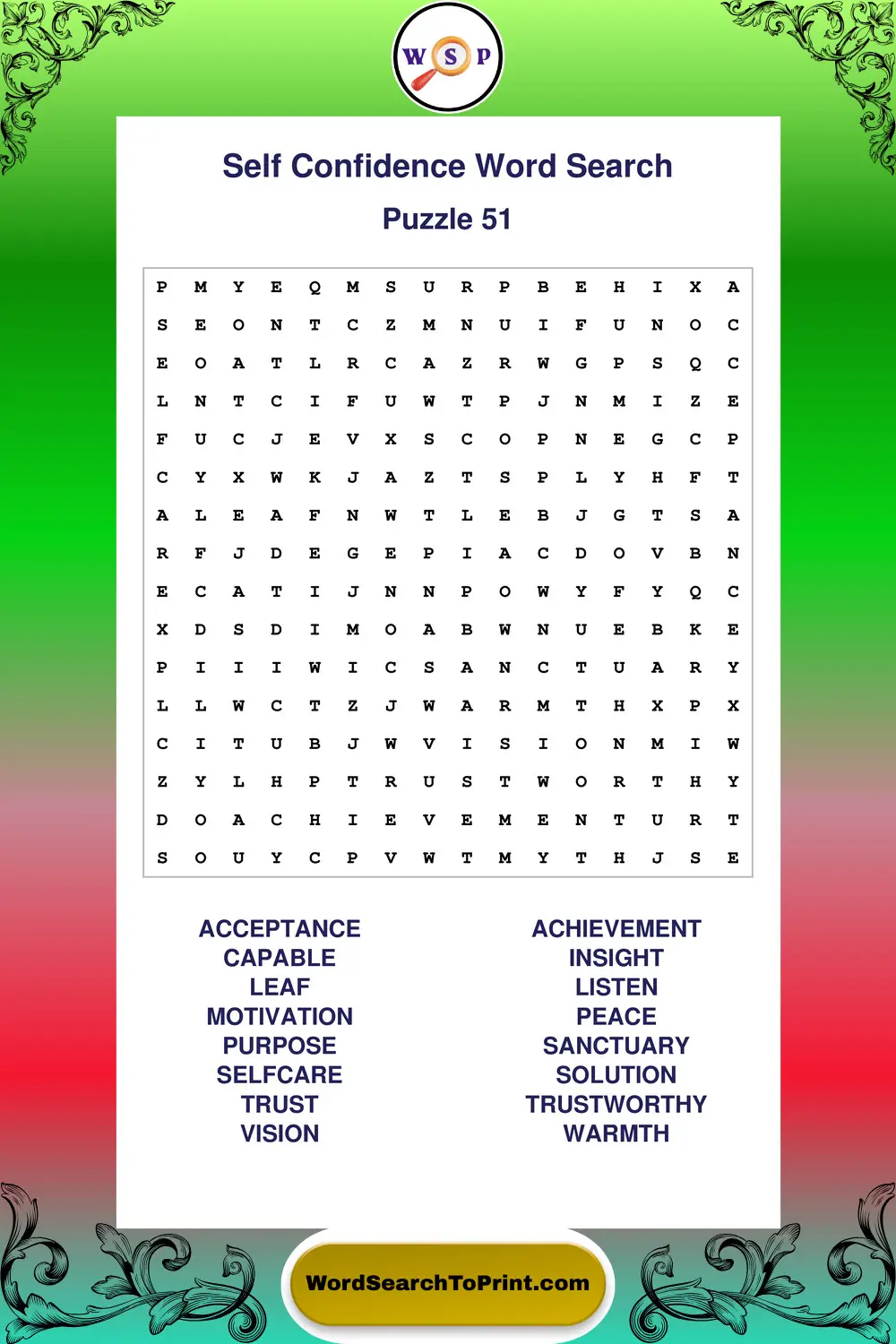 Self Confidence Word Search Puzzle 51