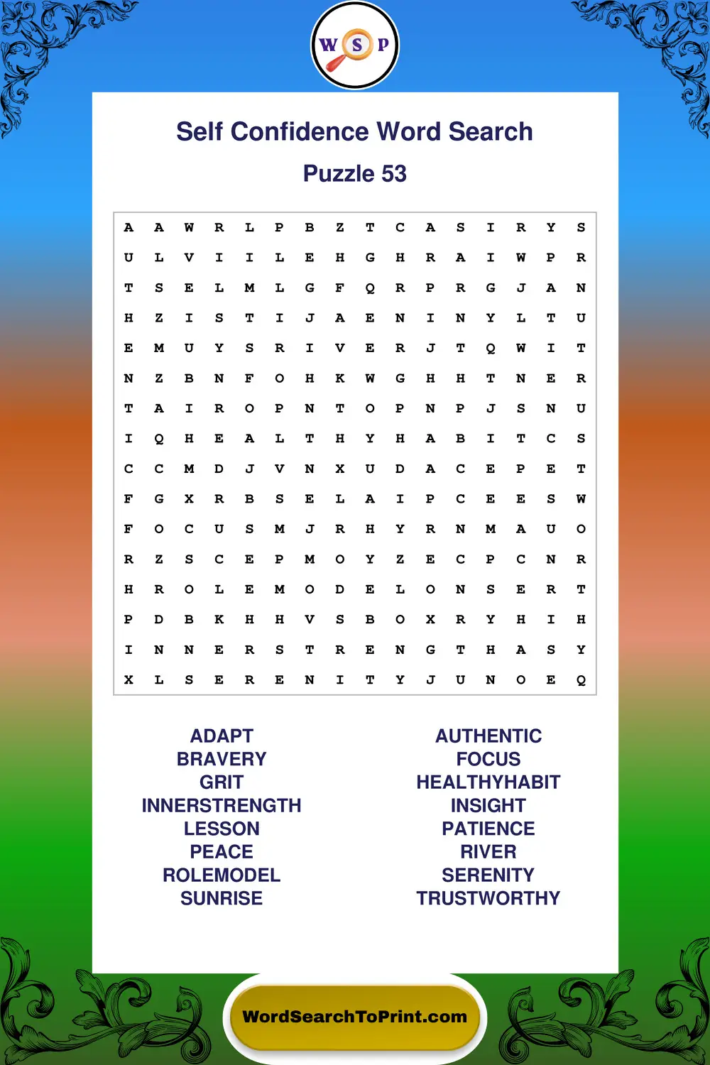 Self Confidence Word Search Puzzle 53