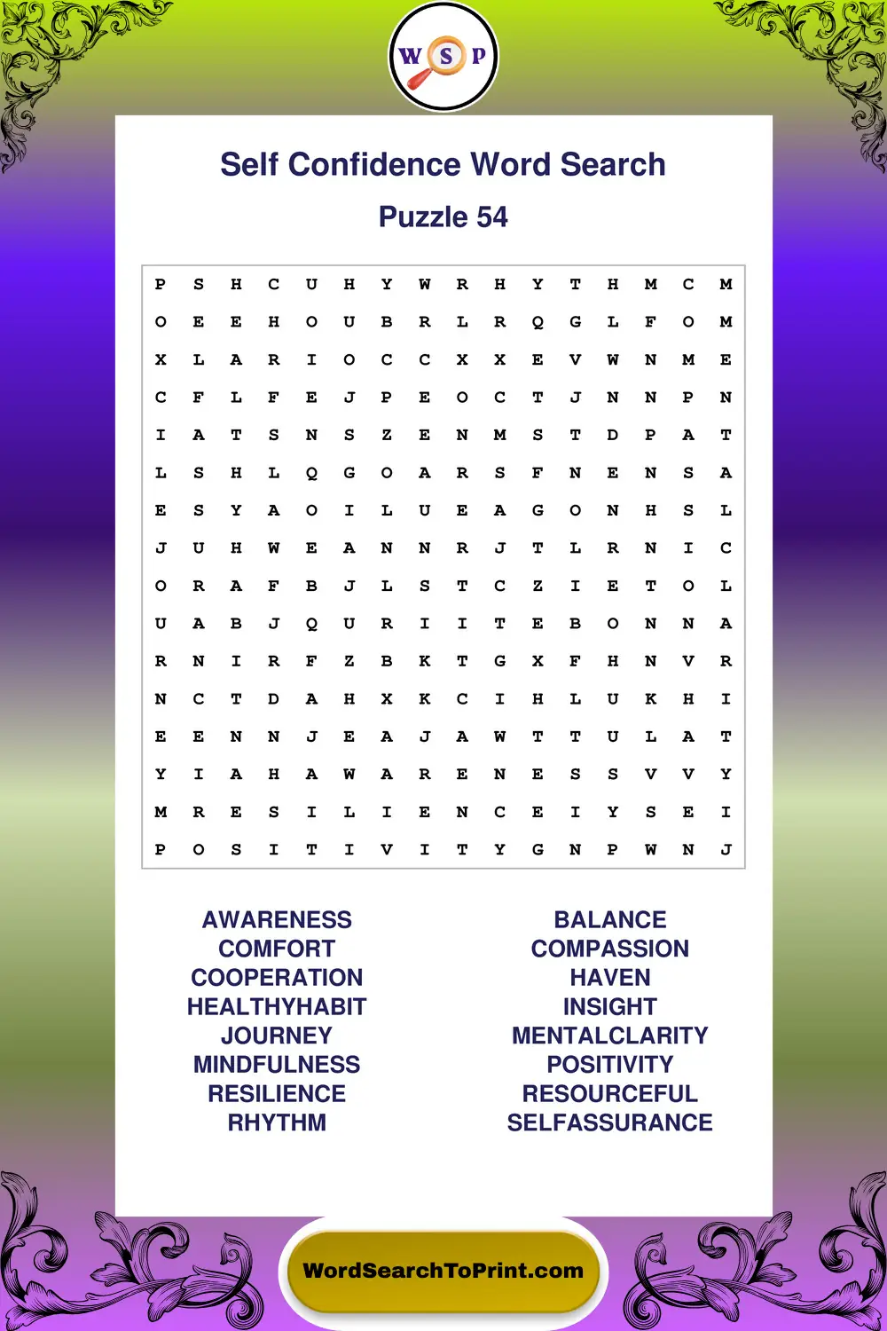 Self Confidence Word Search Puzzle 54