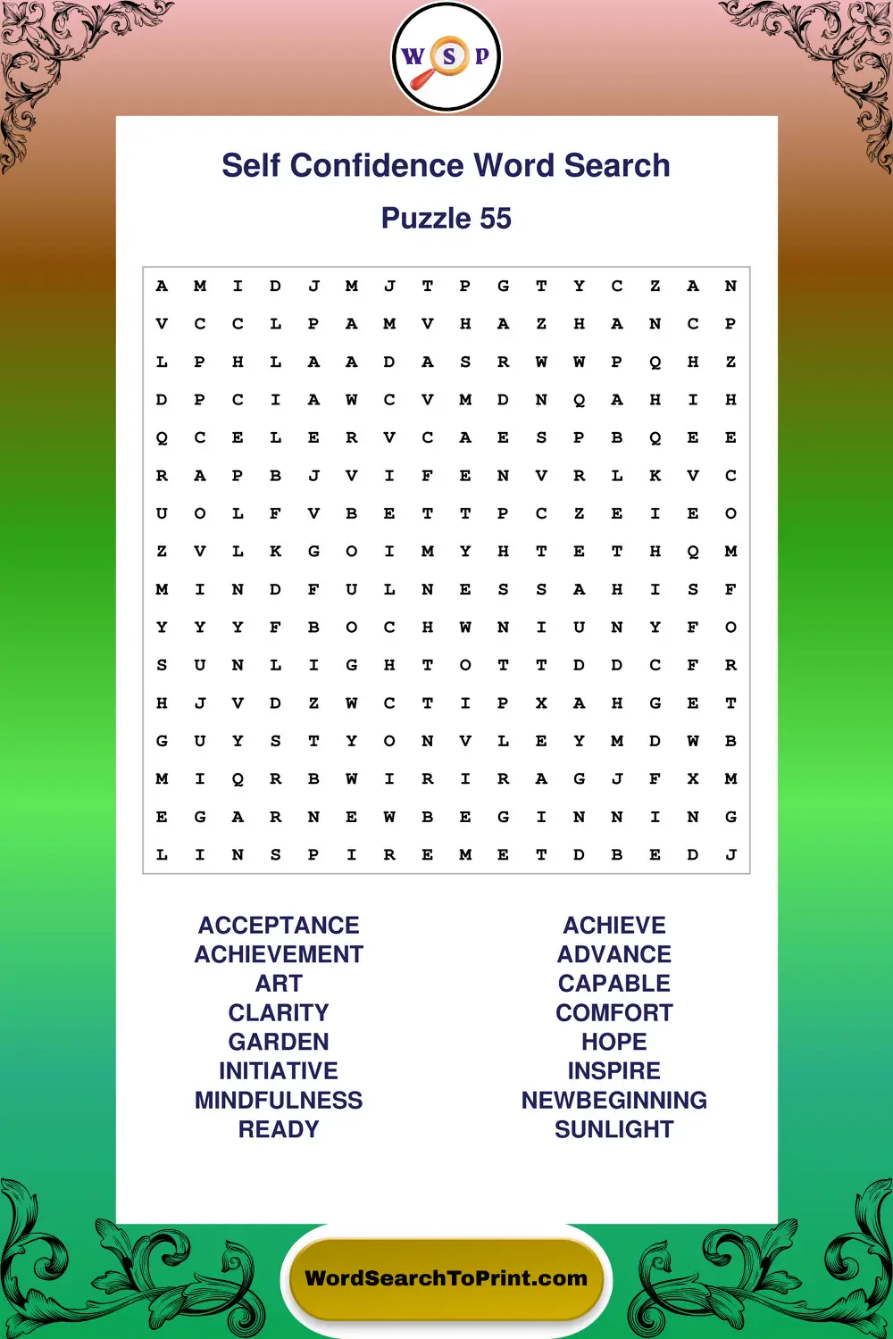 Self Confidence Word Search Puzzle 55