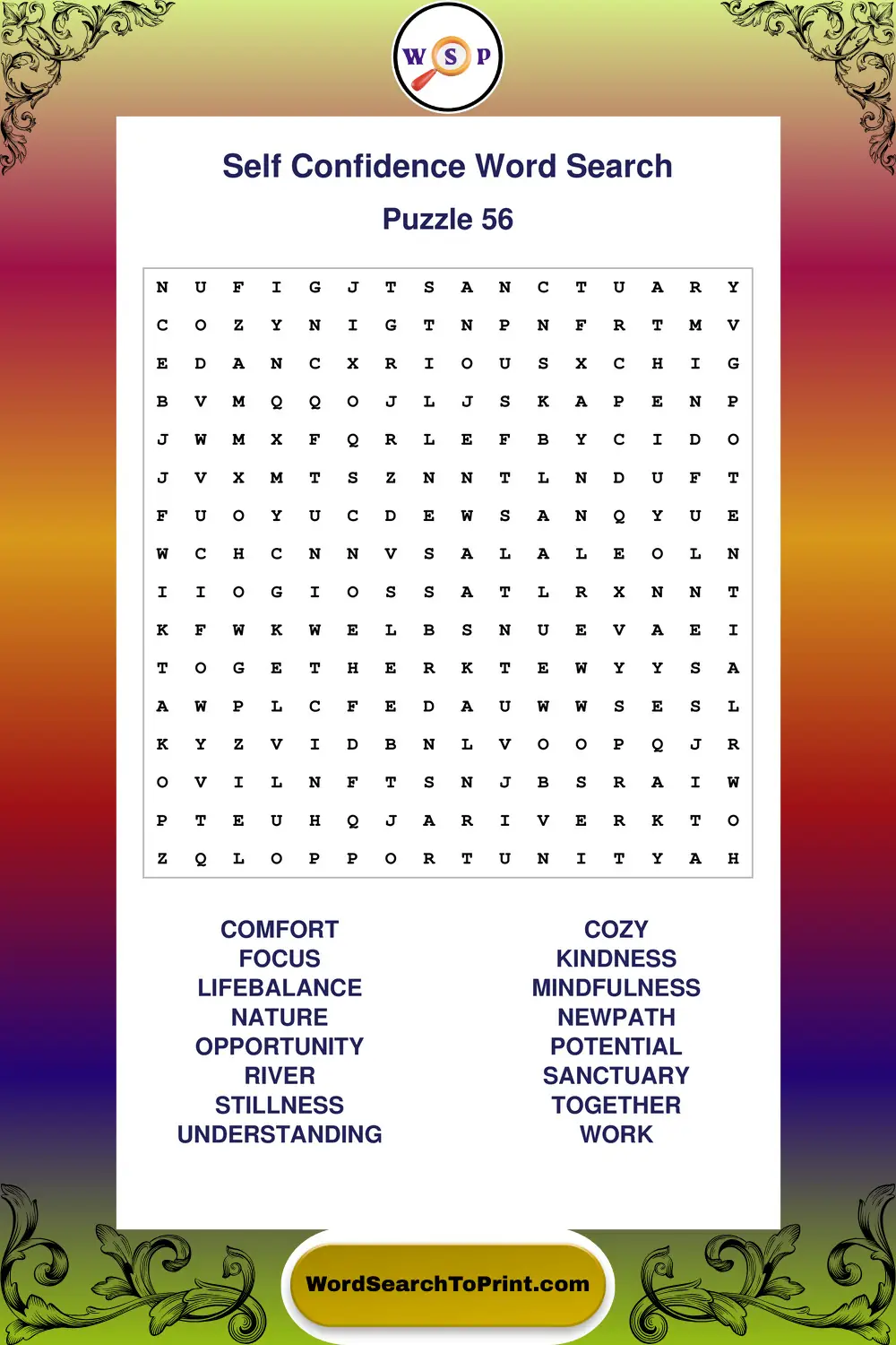 Self Confidence Word Search Puzzle 56