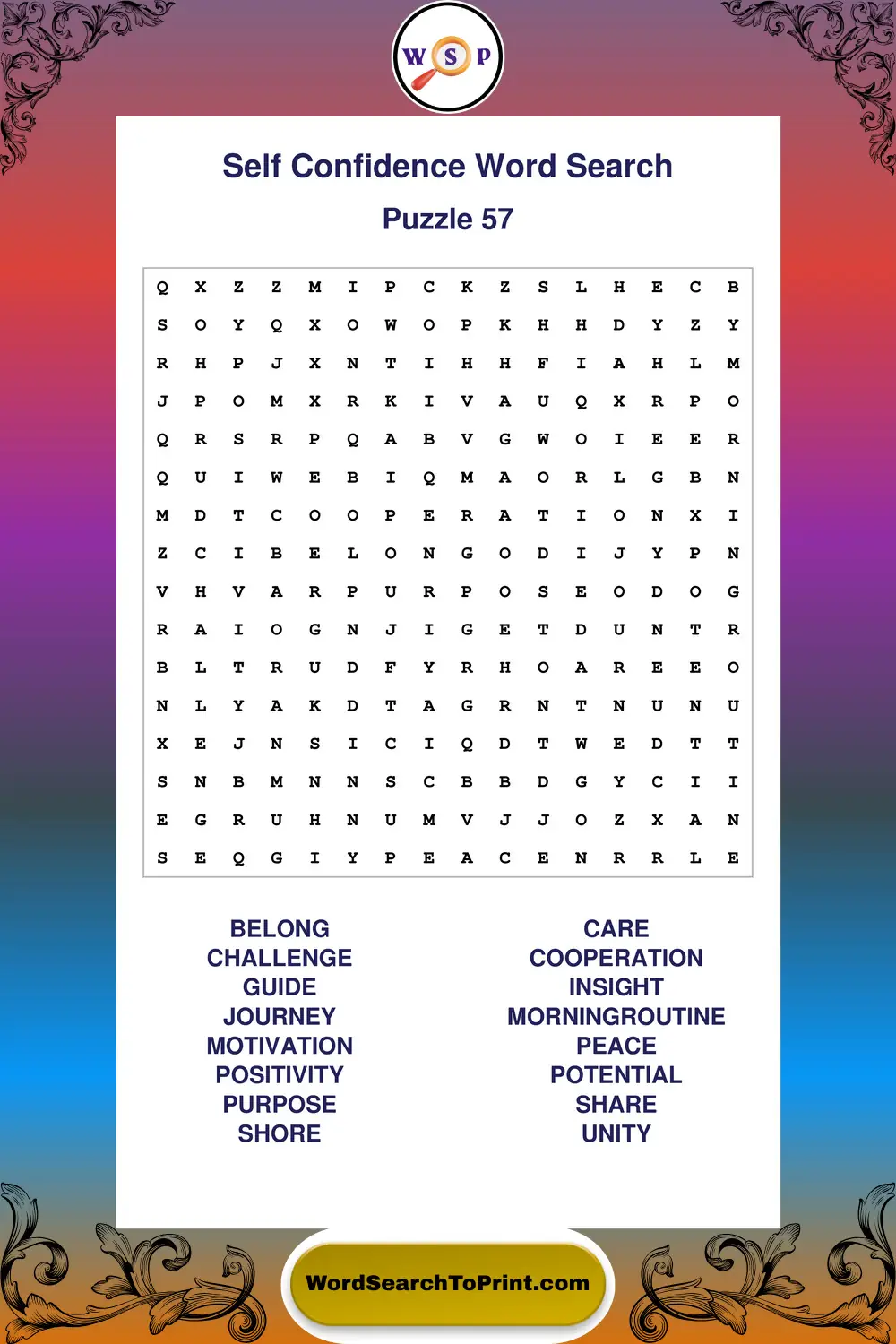 Self Confidence Word Search Puzzle 57