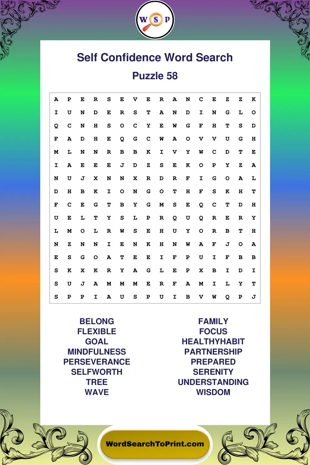 Self Confidence Word Search Puzzle 58