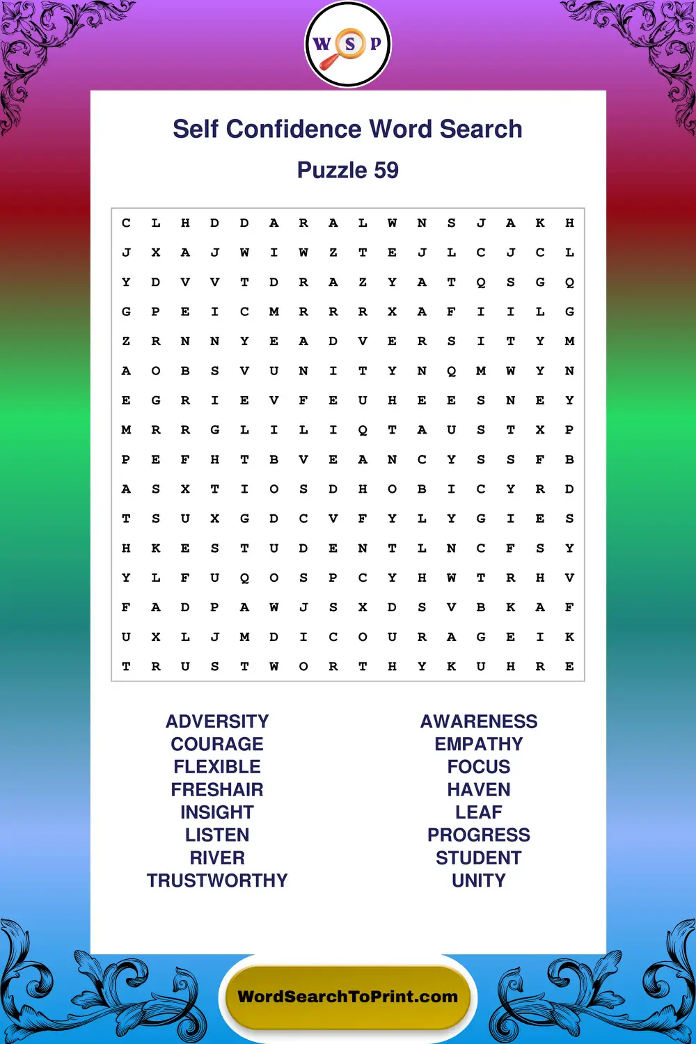 Self Confidence Word Search Puzzle 59