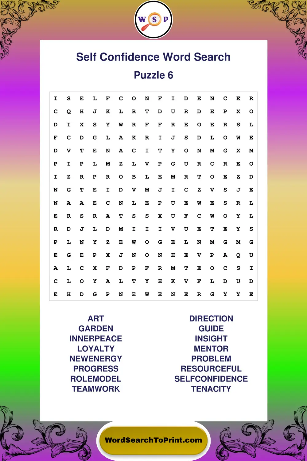 Self Confidence Word Search Puzzle 6