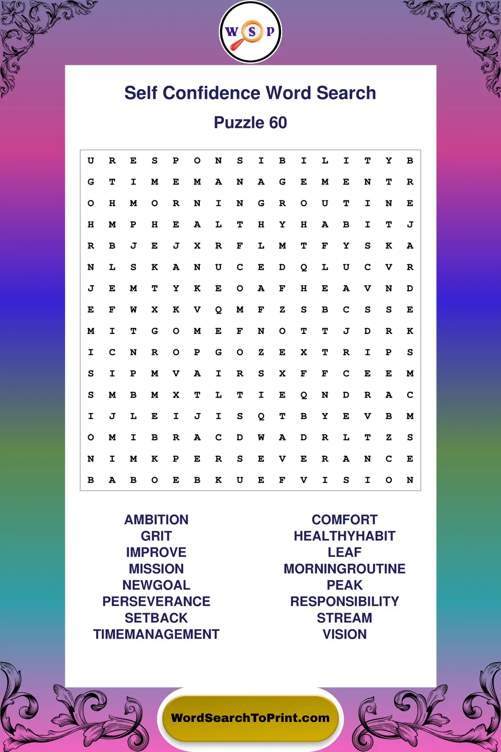 Self Confidence Word Search Puzzle 60