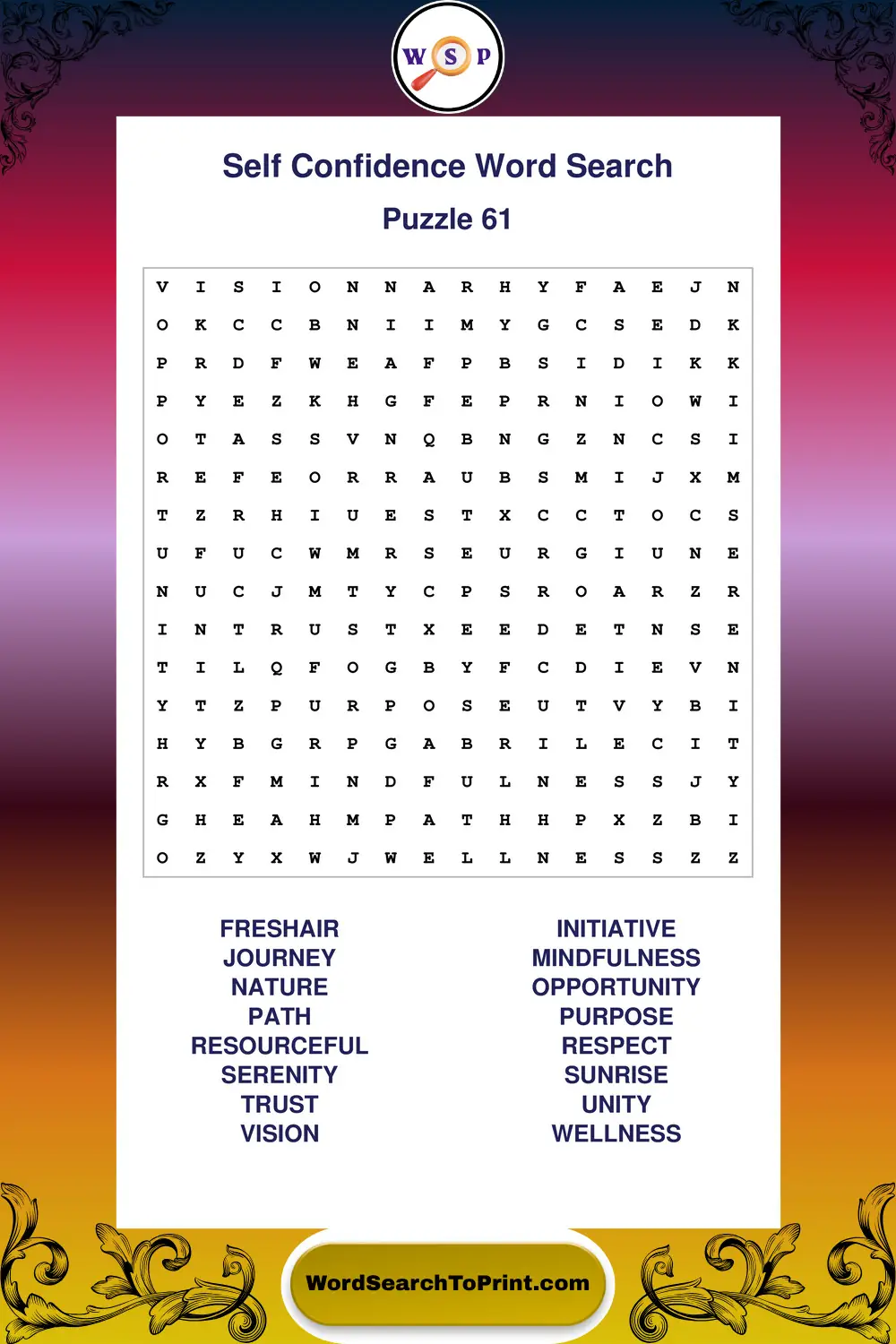 Self Confidence Word Search Puzzle 61