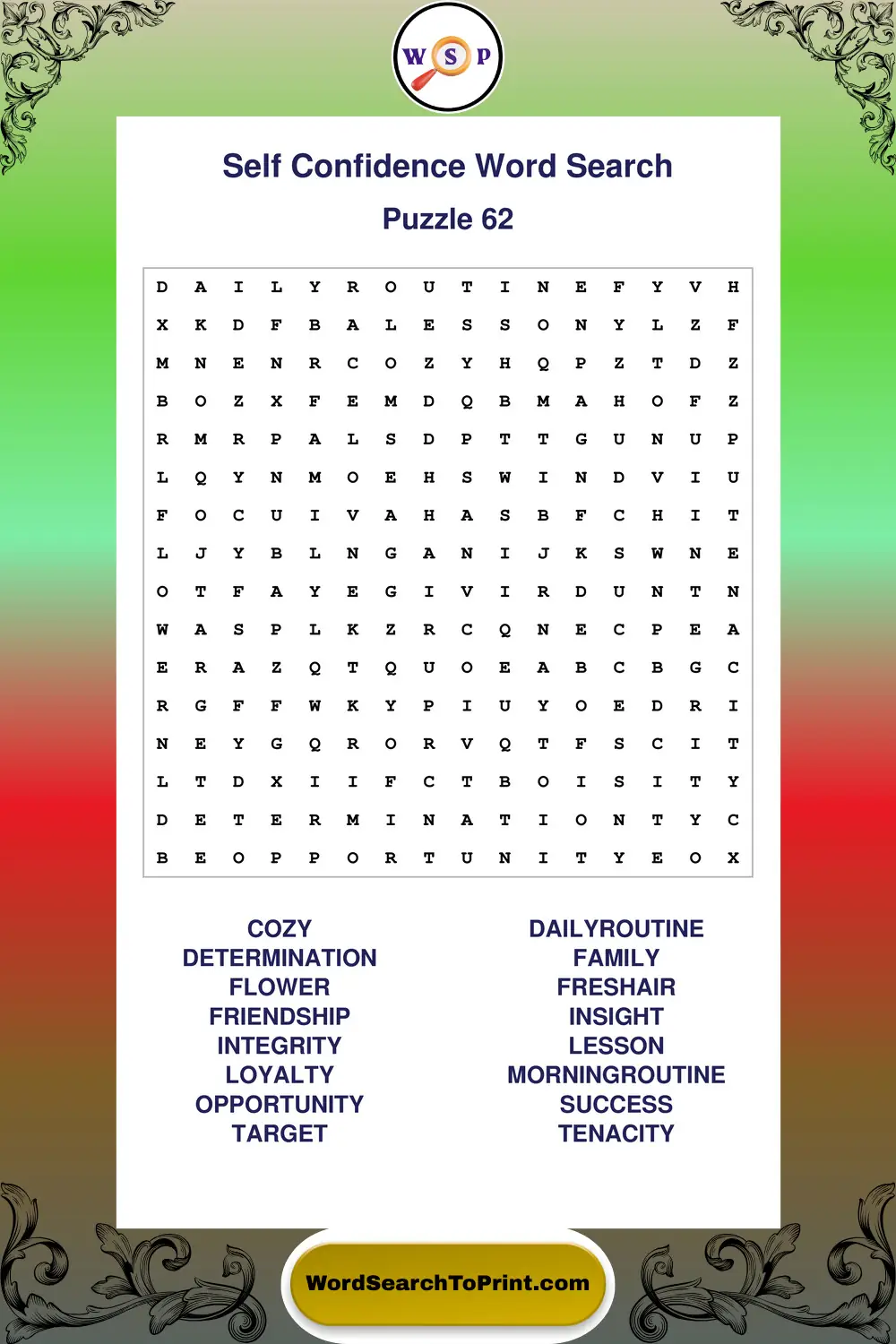 Self Confidence Word Search Puzzle 62