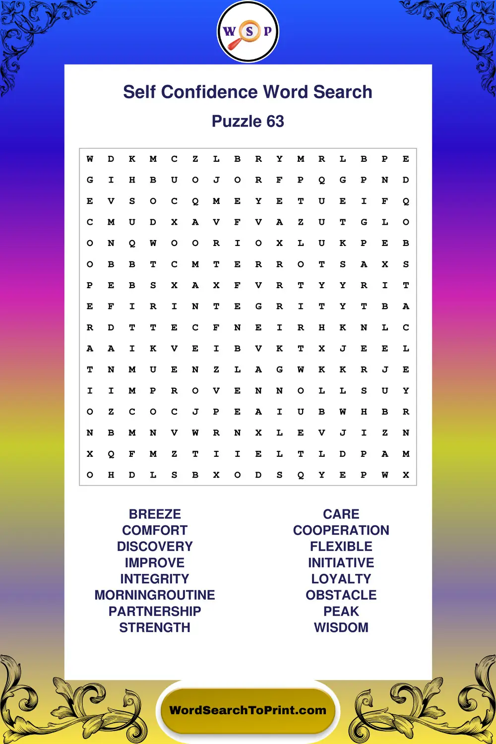 Self Confidence Word Search Puzzle 63