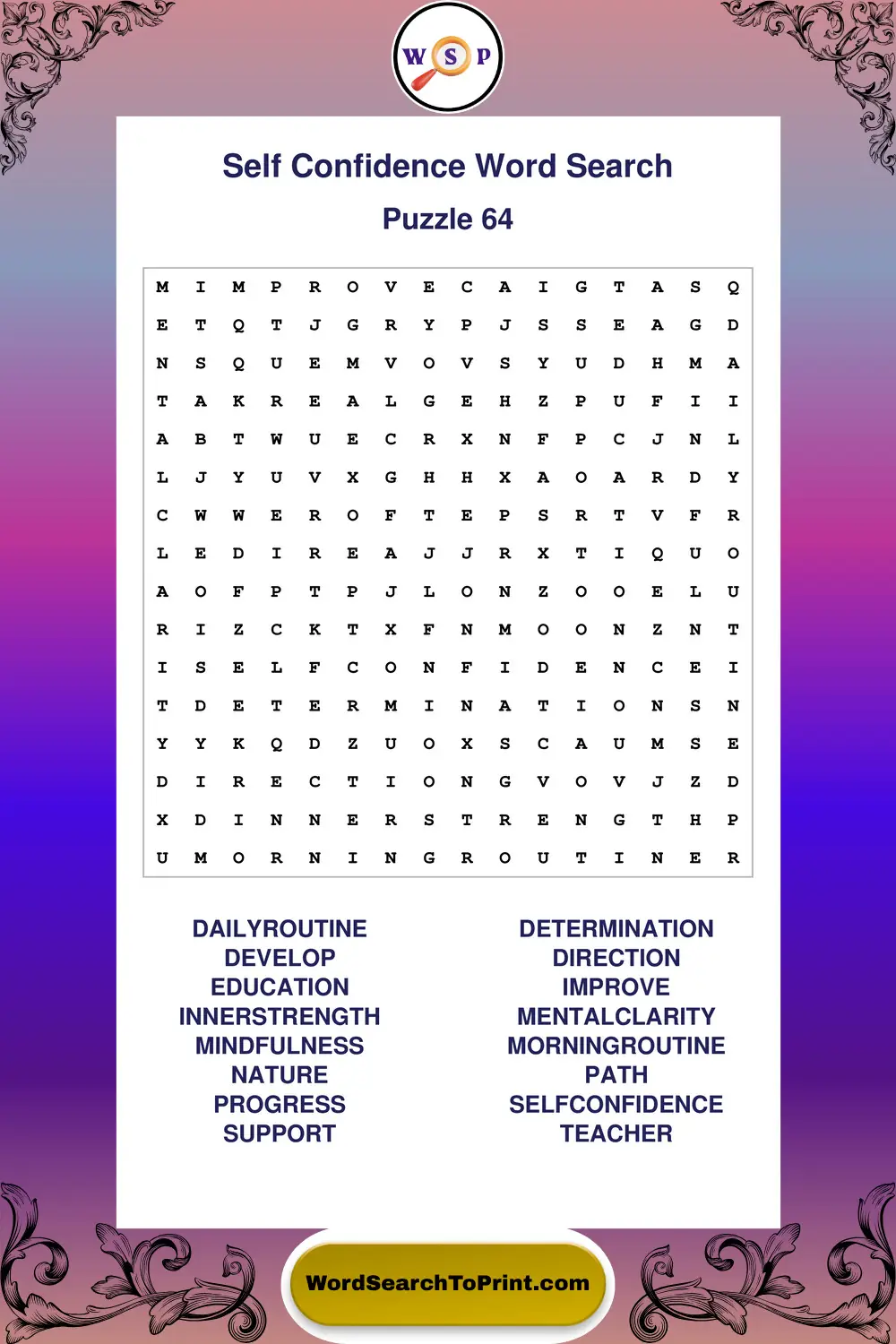 Self Confidence Word Search Puzzle 64