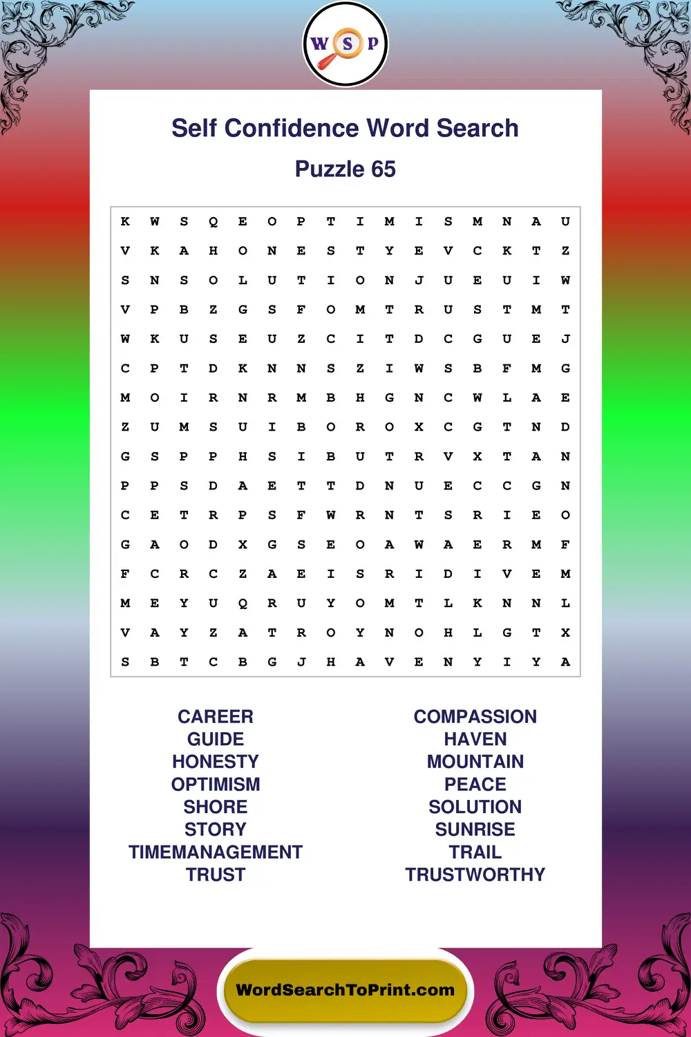Self Confidence Word Search Puzzle 65