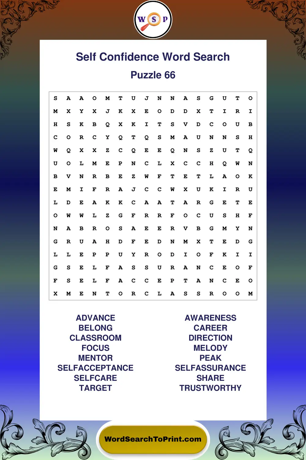 Self Confidence Word Search Puzzle 66