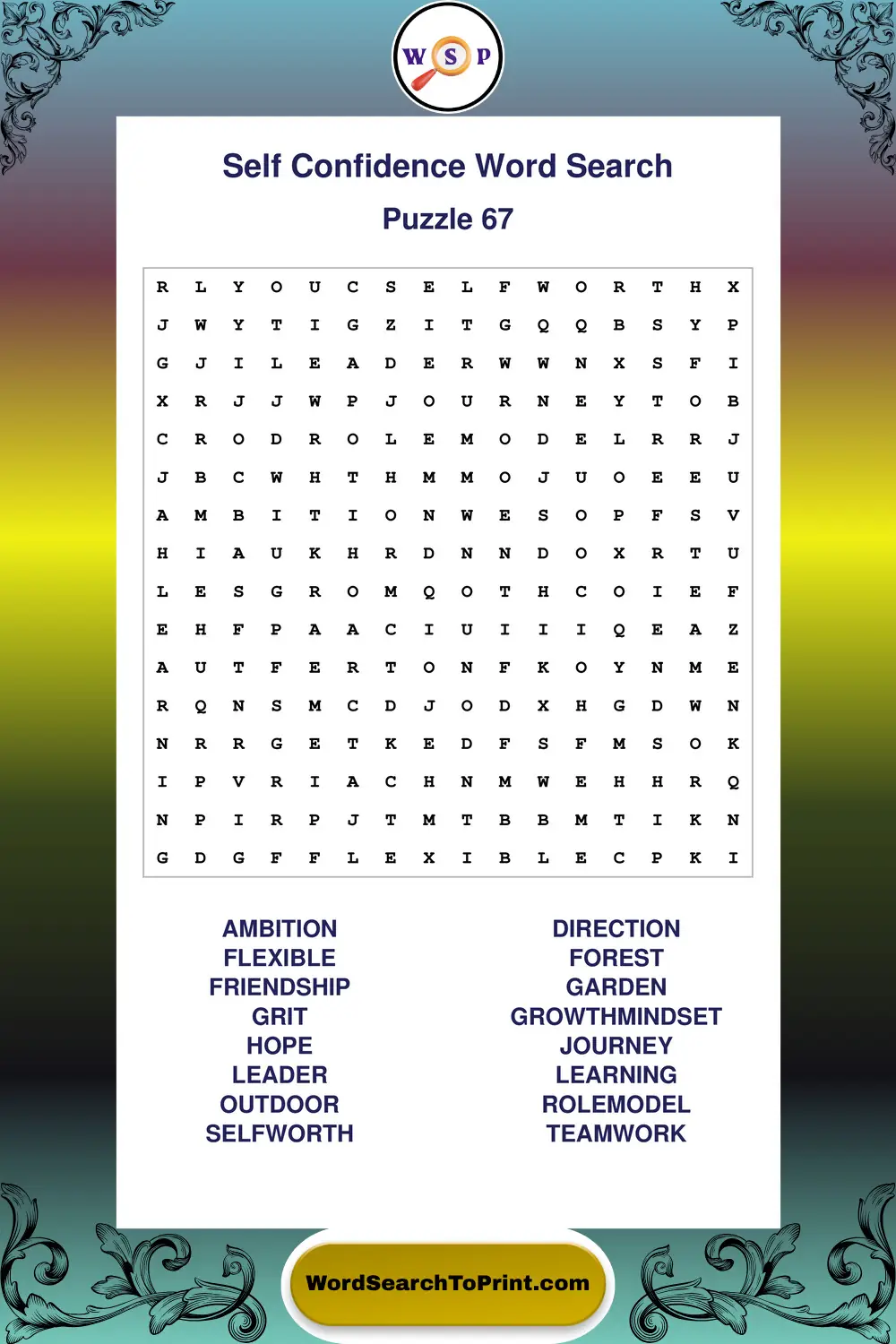 Self Confidence Word Search Puzzle 67