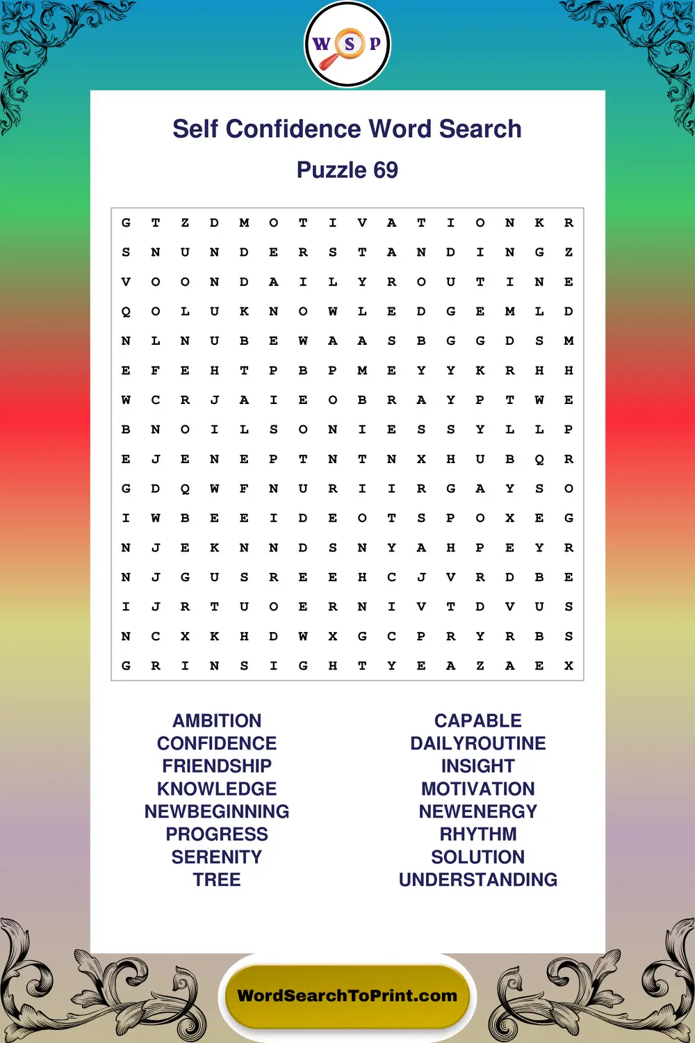 Self Confidence Word Search Puzzle 69