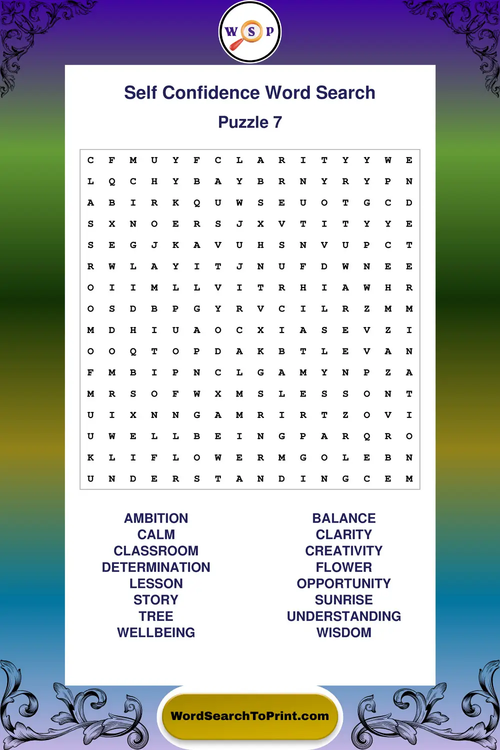 Self Confidence Word Search Puzzle 7