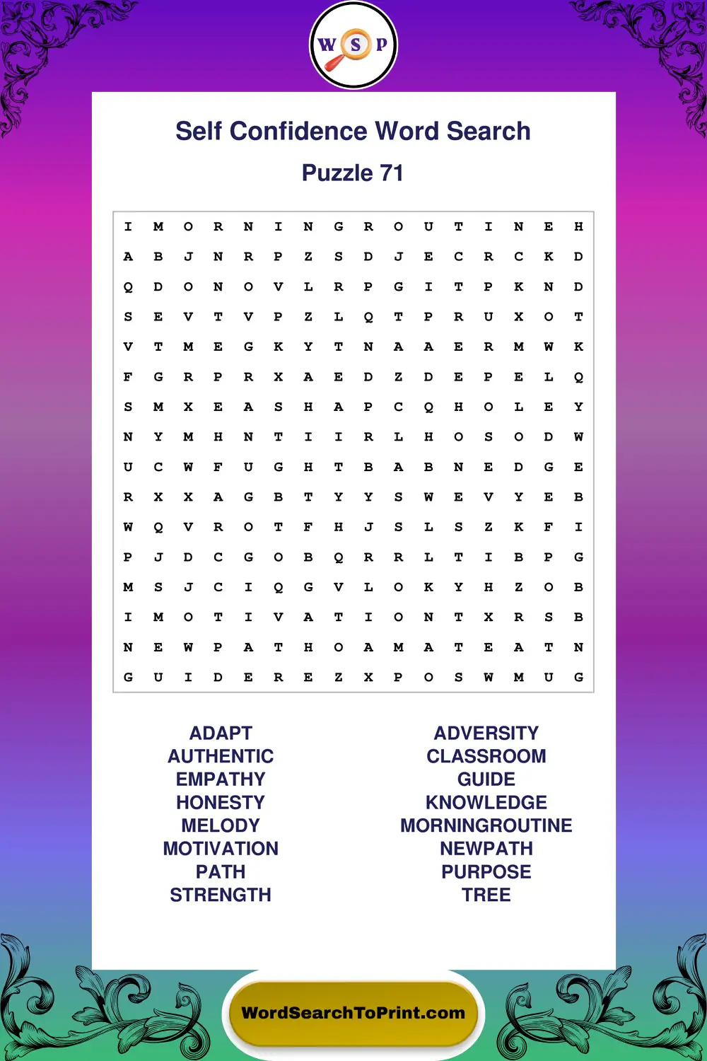 Self Confidence Word Search Puzzle 71