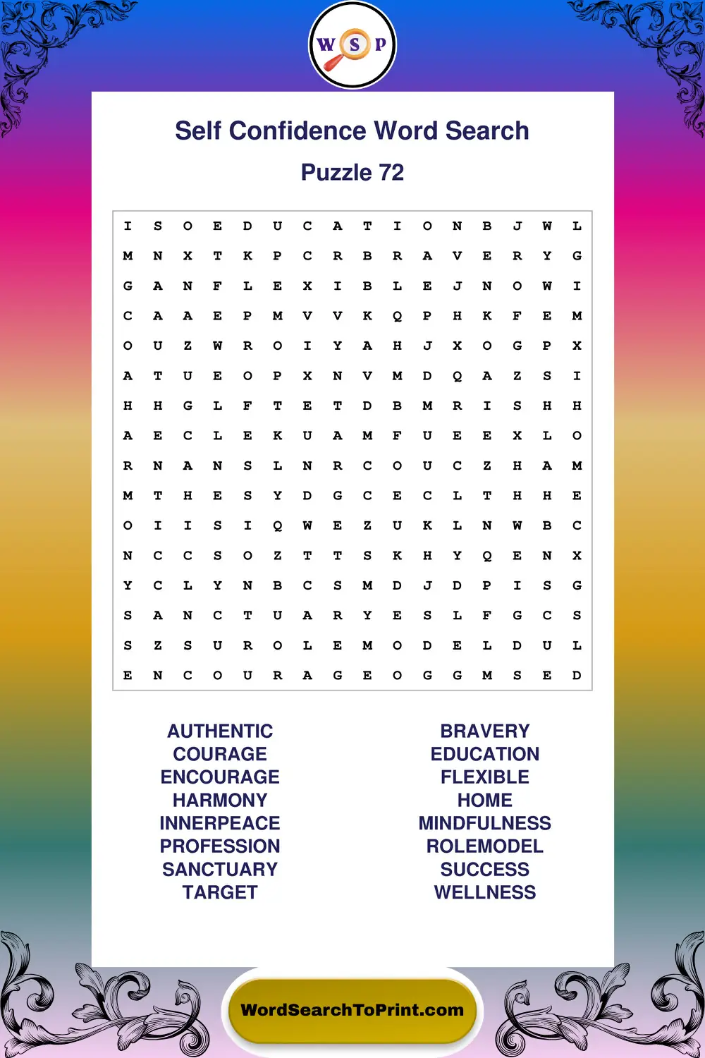Self Confidence Word Search Puzzle 72