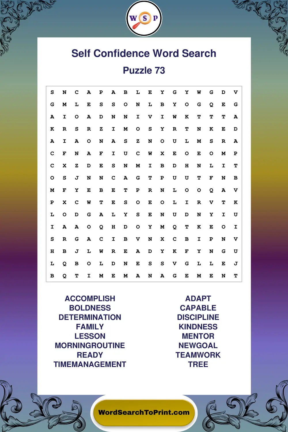 Self Confidence Word Search Puzzle 73