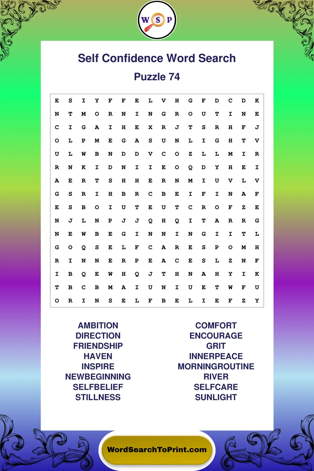 Self Confidence Word Search Puzzle 74