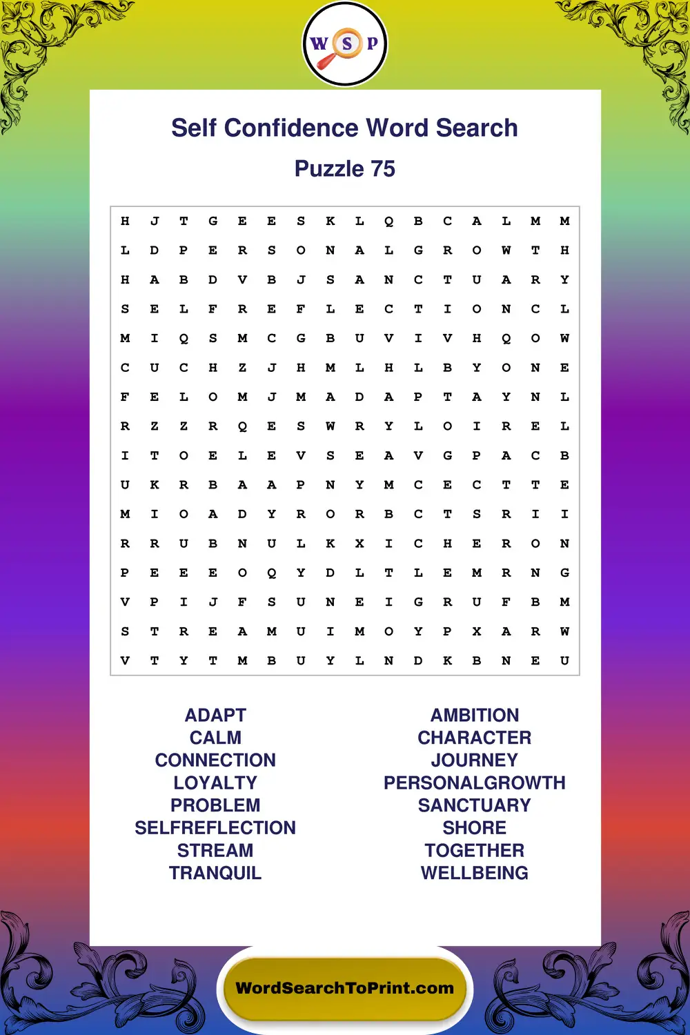 Self Confidence Word Search Puzzle 75