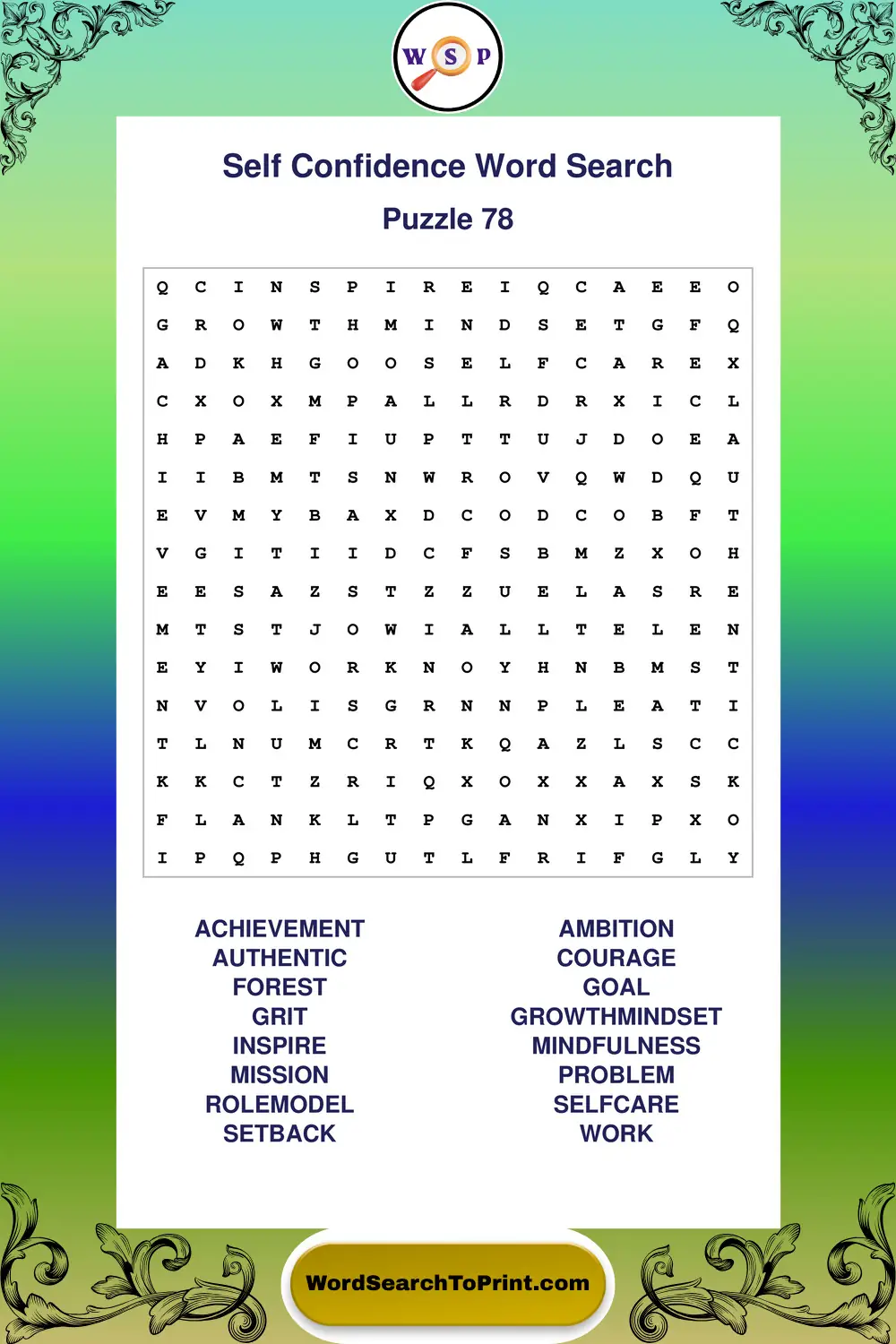 Self Confidence Word Search Puzzle 78
