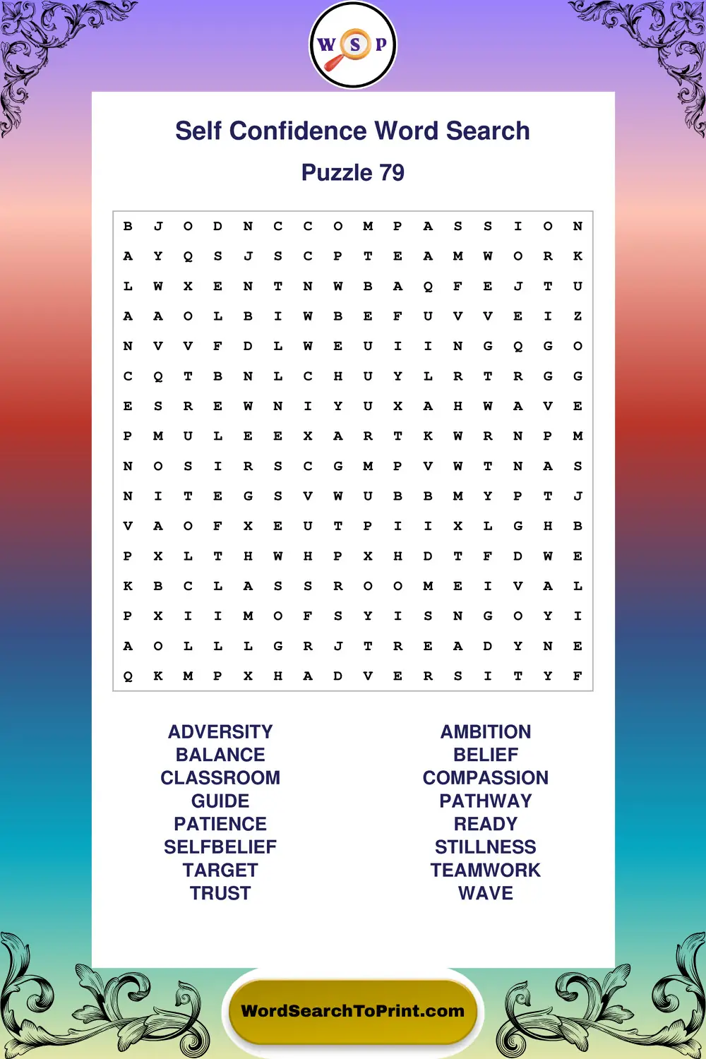 Self Confidence Word Search Puzzle 79