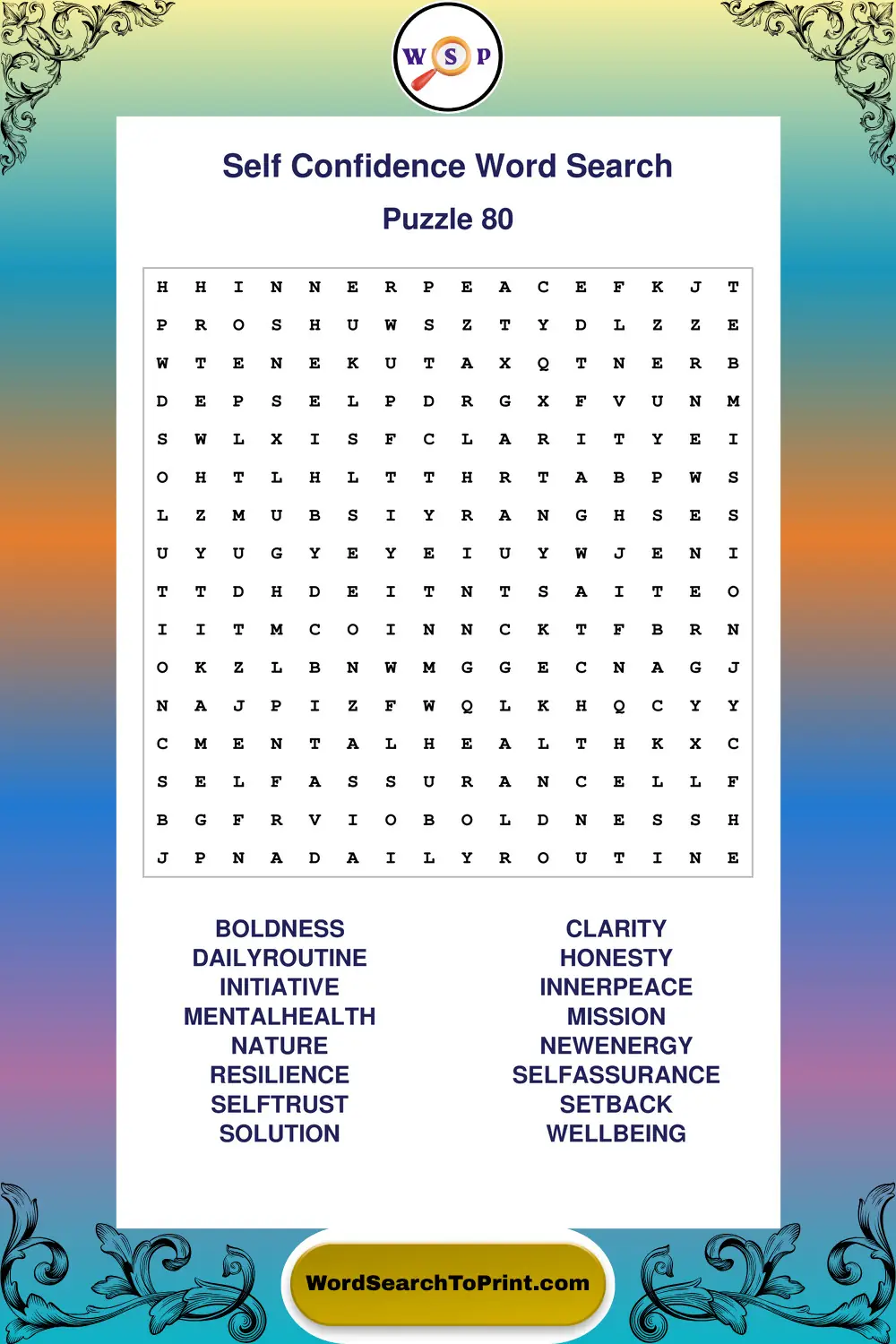 Self Confidence Word Search Puzzle 80