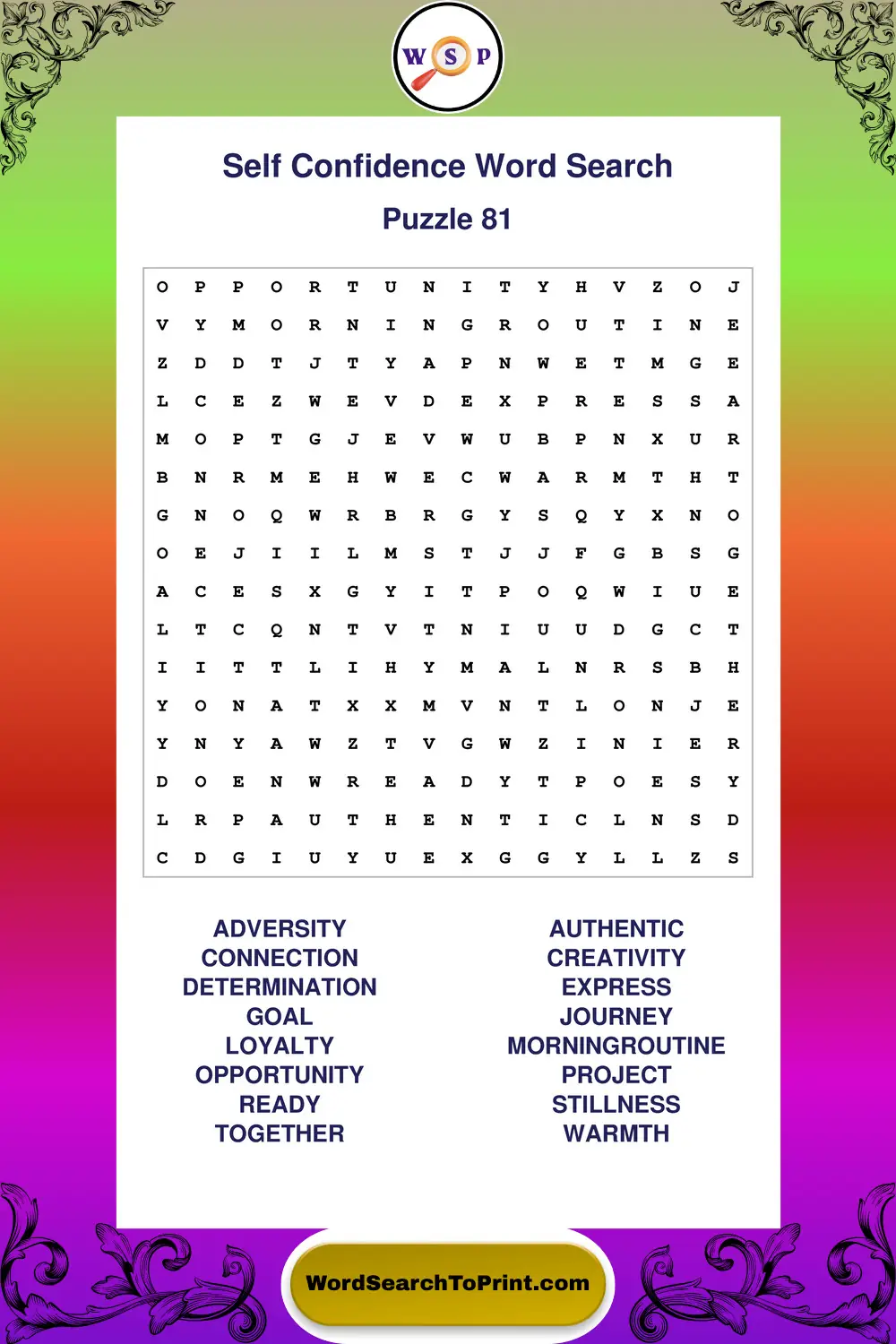 Self Confidence Word Search Puzzle 81
