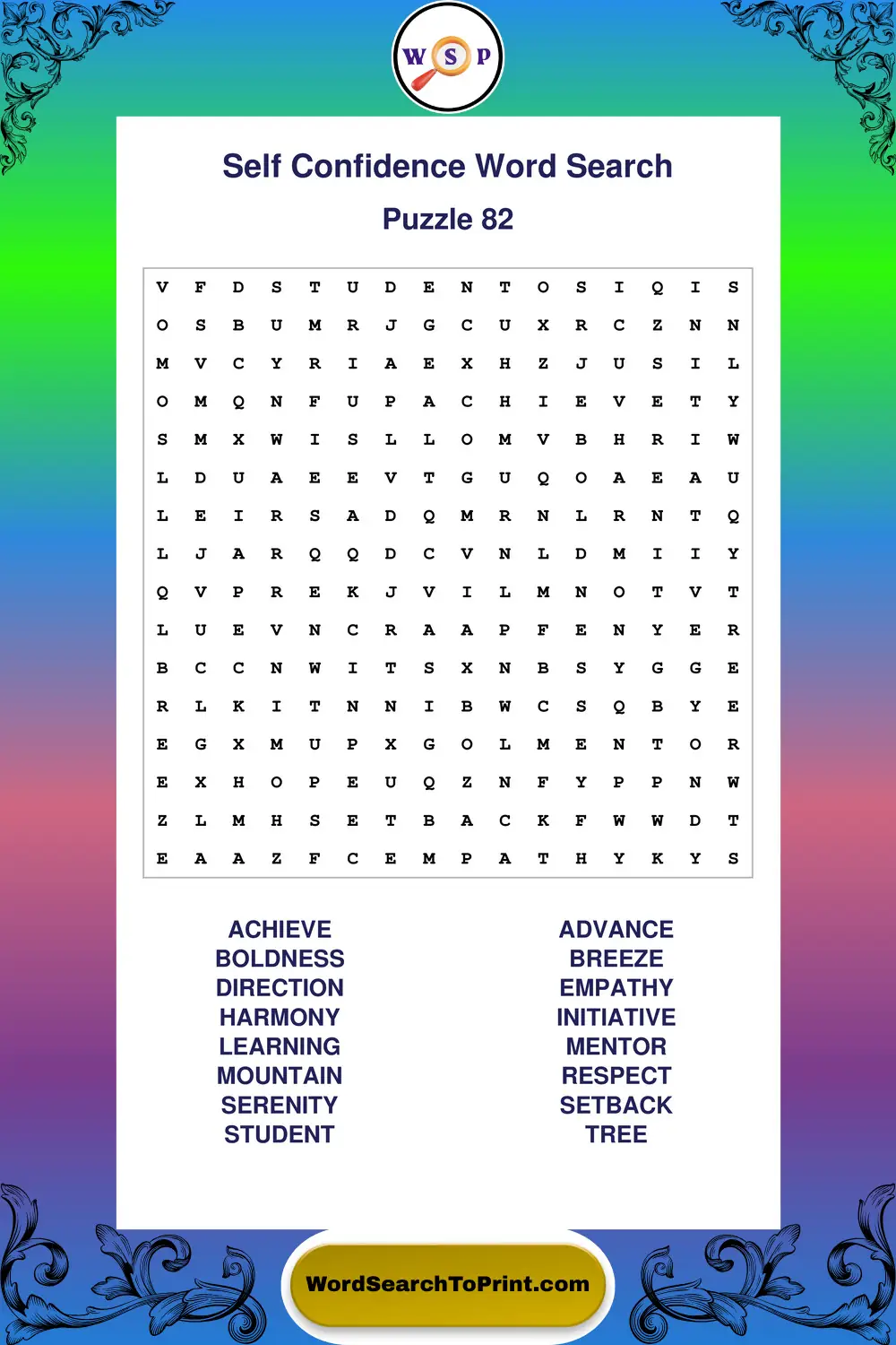 Self Confidence Word Search Puzzle 82