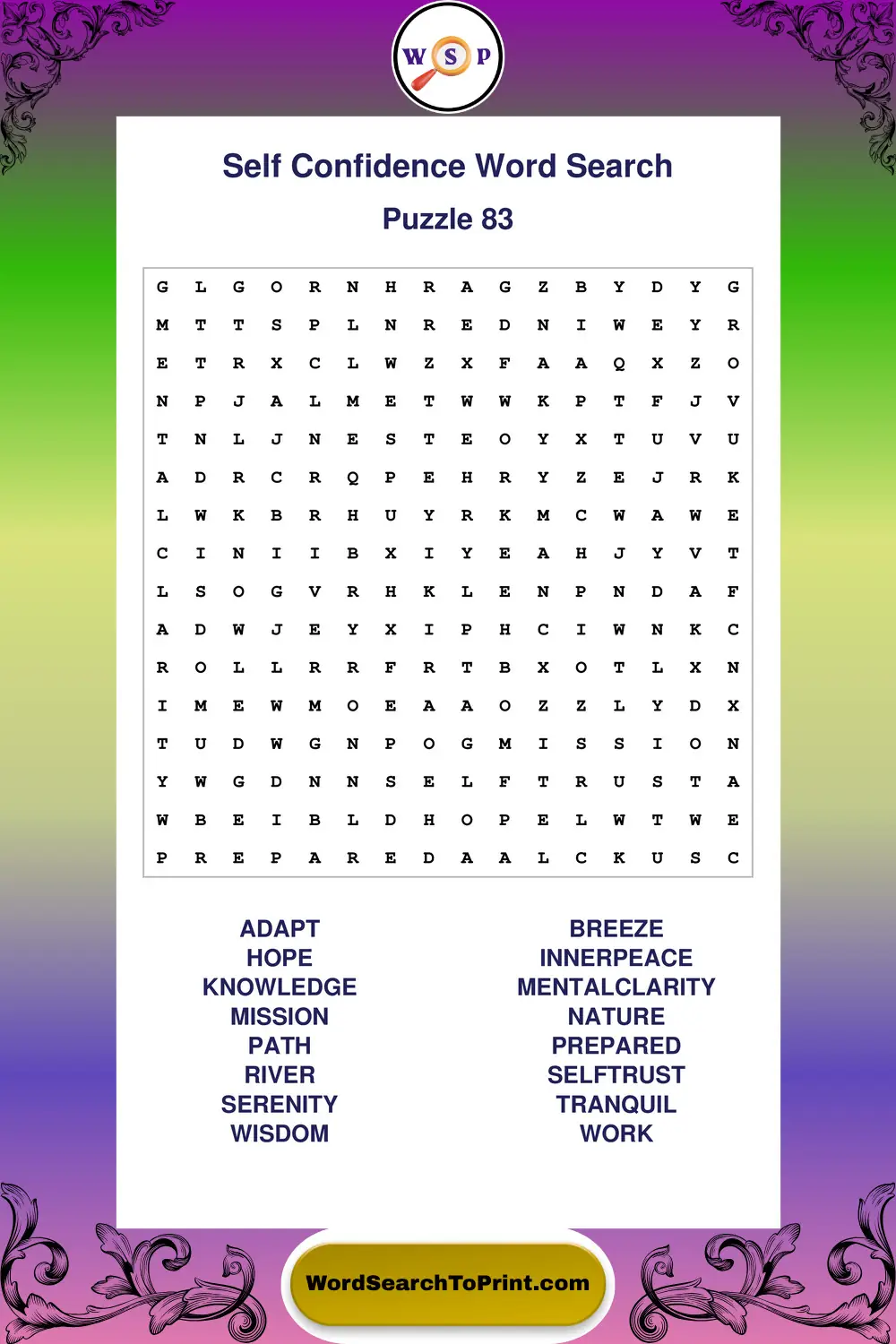 Self Confidence Word Search Puzzle 83